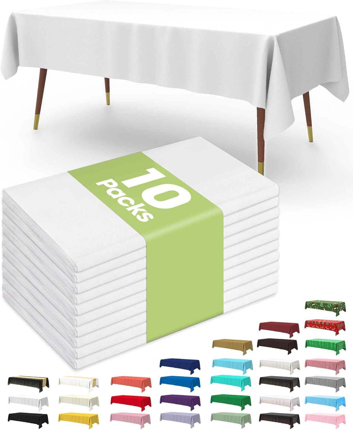 Plastic Table Cloths - 10 Pack Disposable 54 x 108 Inch for Parties, Picnics & Weddings | Rectangle White