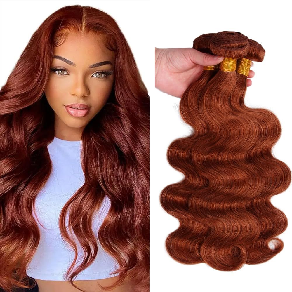 28 28 28 Inch Copper Brown Bundles Copper Red Body Wave Bundles Human Hair 8A Grade Brazilian Virgin Remy Hair 3 Bundles Color #33 Bundles Auburn Body Wave Bundles for Women