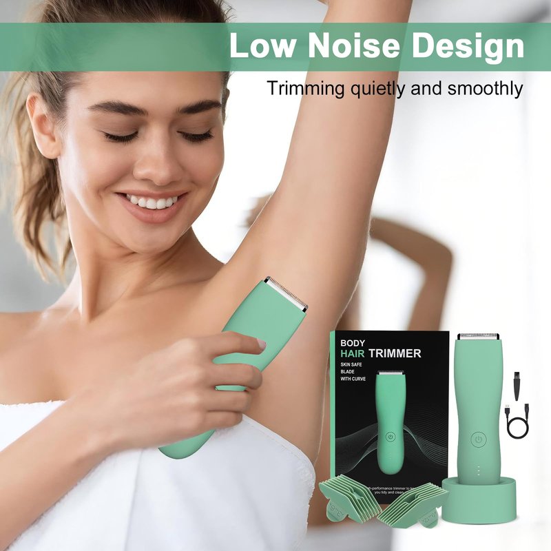 Pubic Hair Trimmer for Men and Women,Electric Shaver for Chest,Legs & Bikini,Waterproof Wet/Dry Shaver,USB Recharge Dock(Green)
