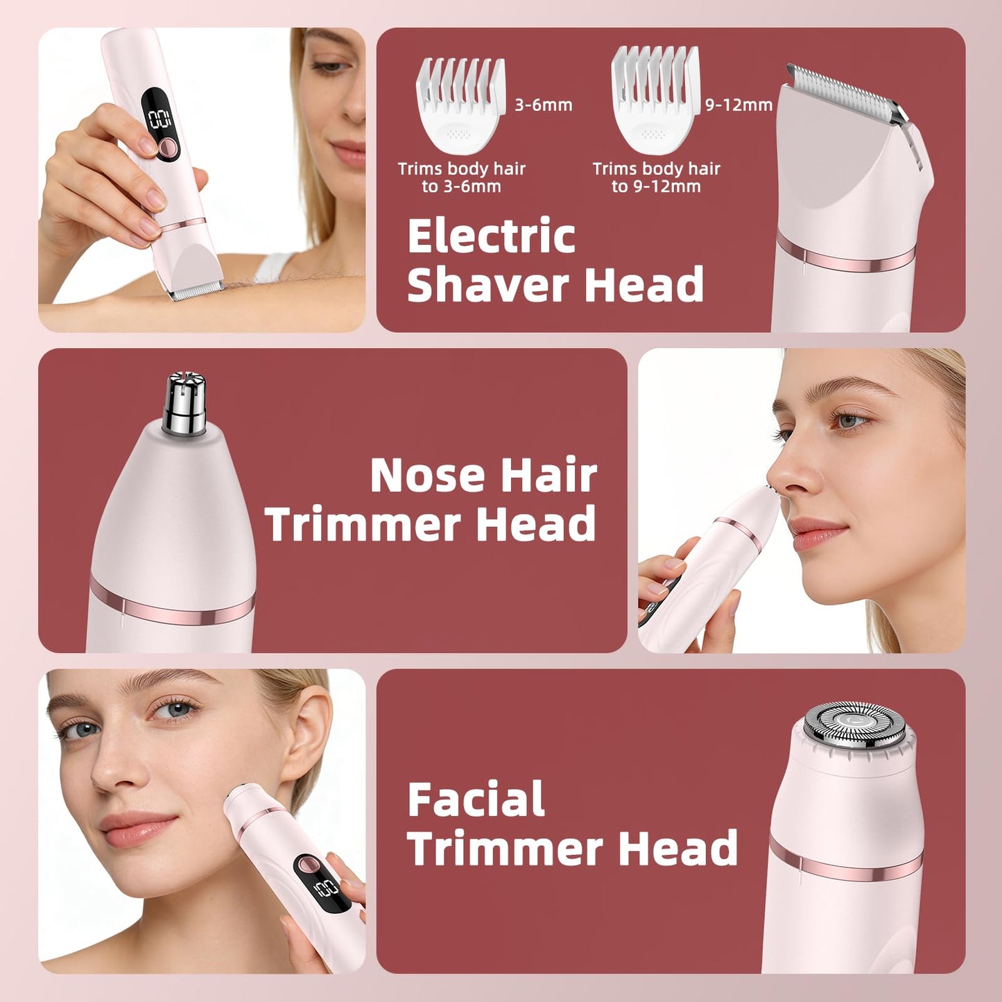 Bikini Trimmer for Women, Nose Hair Trimmer, Painless Electric Razor, Smooth Facial Hair Remover, Body Hair Trimmer for Legs and Armpit