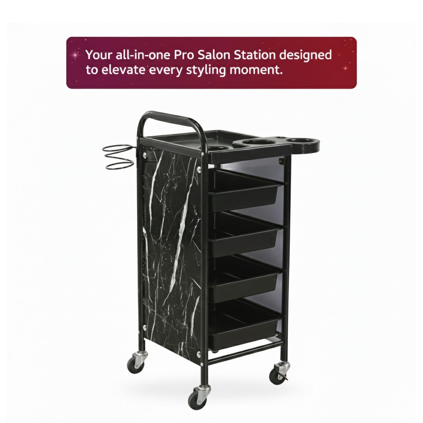 Salon Trolley Cart with 5 Layers – Durable Black Metal Salon Cart with Smooth Wheels, Spacious Storage Trays, and Stable Design – Perfect for Barbers, Stylists & Beauty Salons