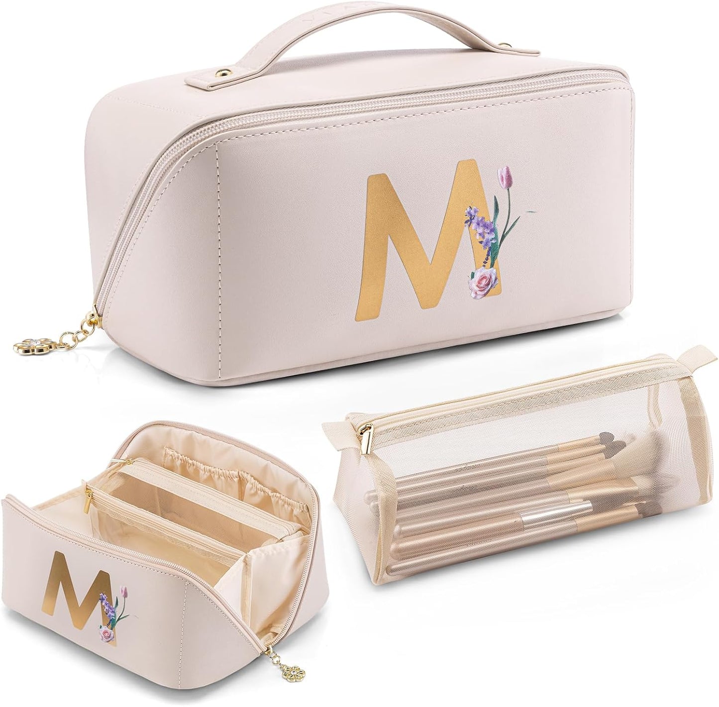 VLANDO Makeup Bag - Travel Toiletry & Cosmetic Bag for Women | PU Leather, Portable Design - Toffee