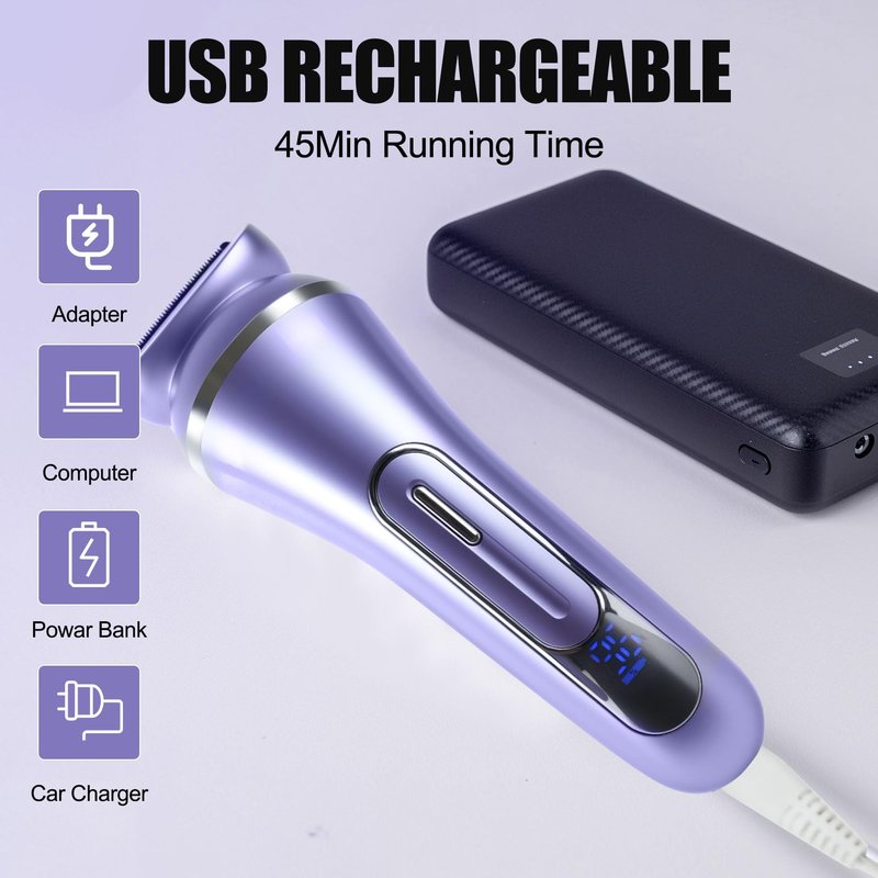 3.0 Women Face Epilator, 7-in-1 Rechargeable Facial Hair Remover with LED Battery Display, Facial Shaver for Face, Eyebrow, Nose Trimmer (Purple)