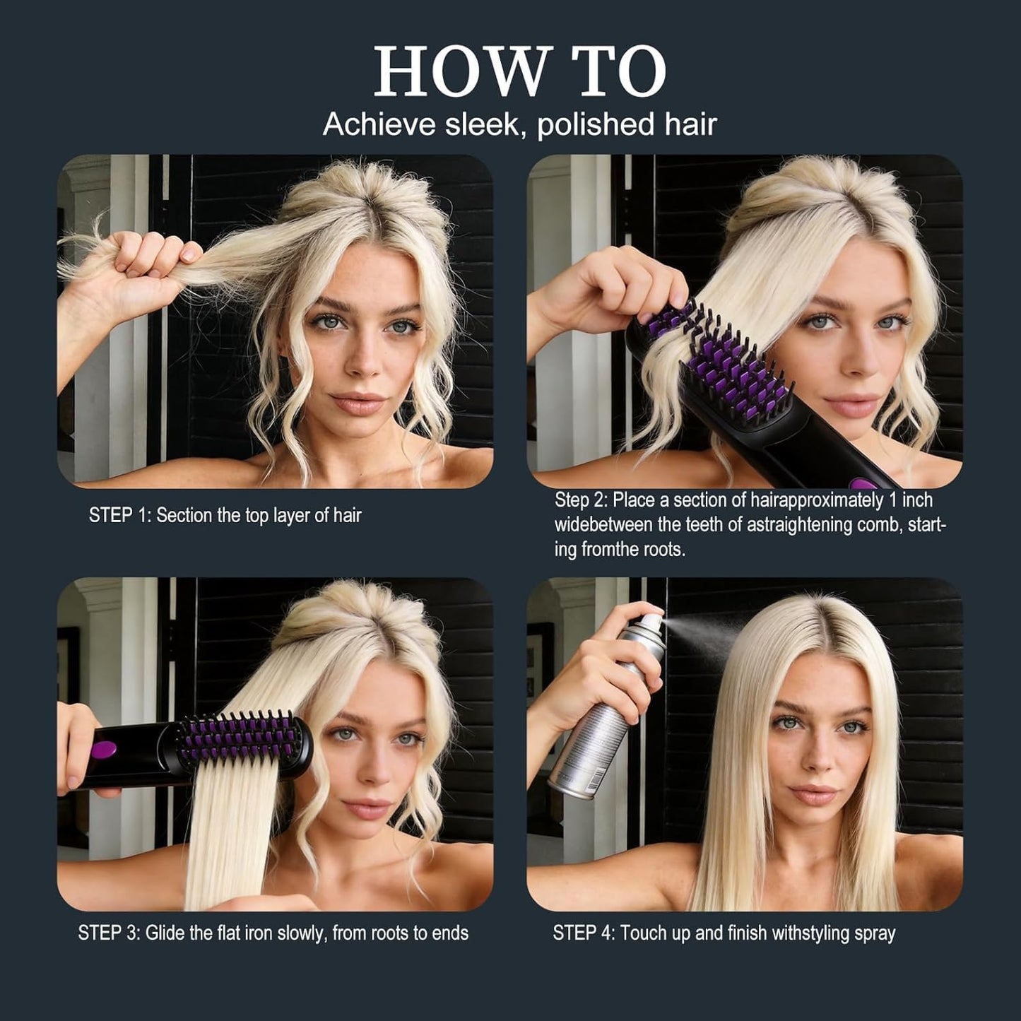 Portable Straightener Brushs for Travel, with LCD Temperature Display, Fast Heating Cordless Mini Hair Brushs (Black)