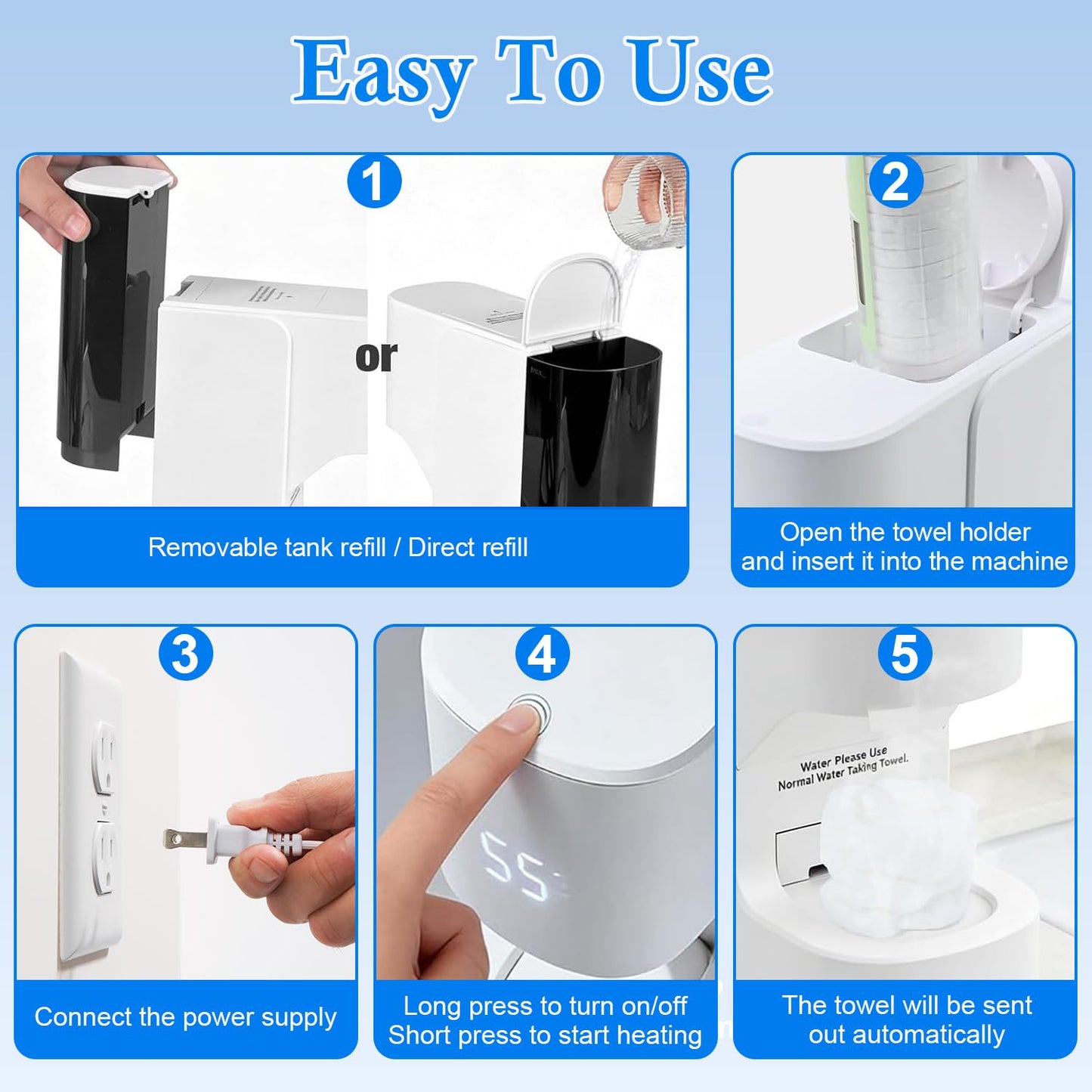 Hot Towel Warmer Machine, 5-Second Instant Heating to 55°C (131°F), Smart Voice Alert Automatic Dispenser with 20 Compressed Towels, Compact Spa Quality for Home Bathroom/Salon/Facial Skincare Use