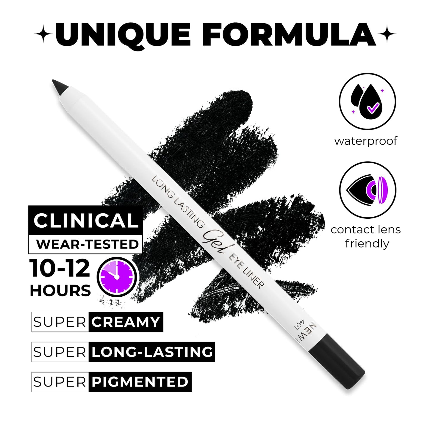 Lamel No Smudge Gel Eyeliner - Waterproof Deep Black Pencil | 10-Hour Wear, Vegan, Contact Lens Friendly