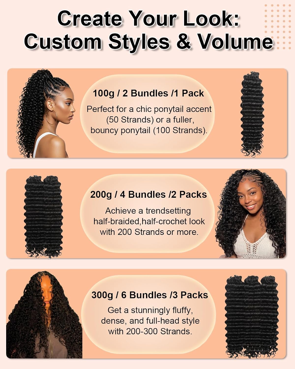 Deep Wave Crochet Hair Extensions - 18 Inch Lightweight Human Hair | 50 Strands Natural Black for Women