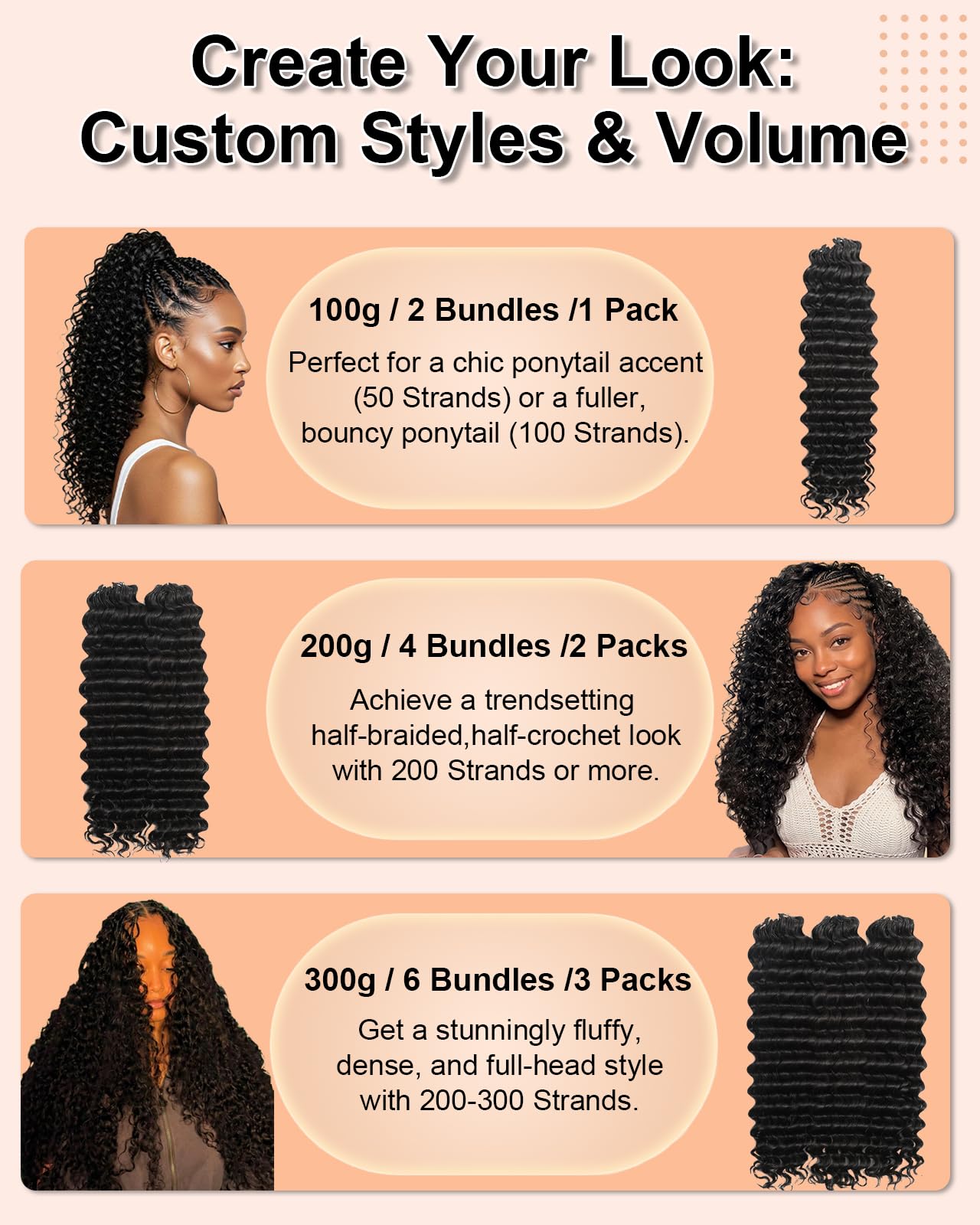 Deep Wave Human Crochet Hair for Black Women, 18 Inch 50g Feather Miracle Knots Crochet Human Hair, Pre-Separated Lightweight Bundles,50 Strands Reusable Hair Extensions for Women,Natural Black