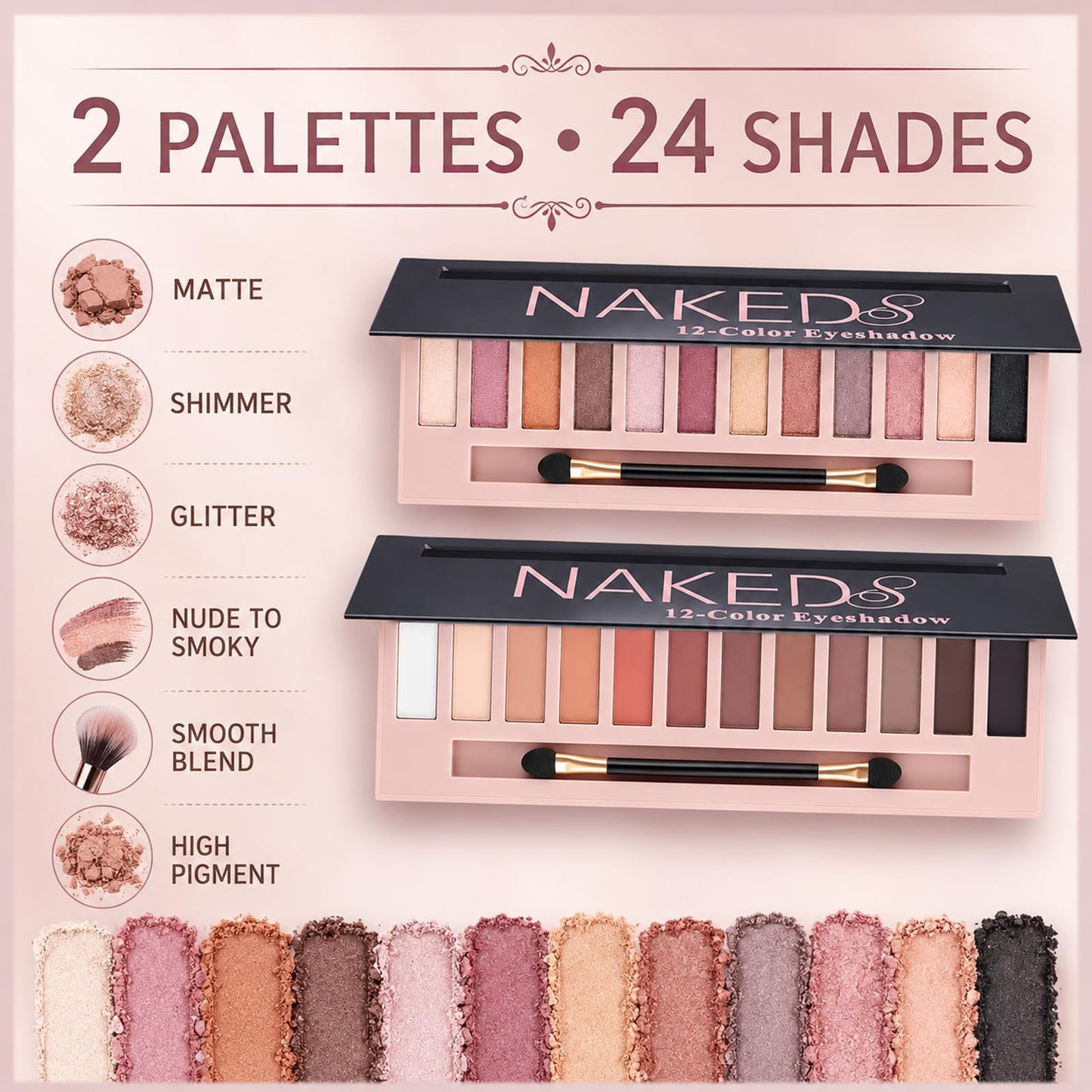 Sulily 12 Colors Naked Eyeshadow Palette Kit, Nude Matte Shimmer Smokey Glitter Pigment Eye Shadow Palettes, Professional Waterproof Makeup Palettes, Eye Shadow Gifts for Women