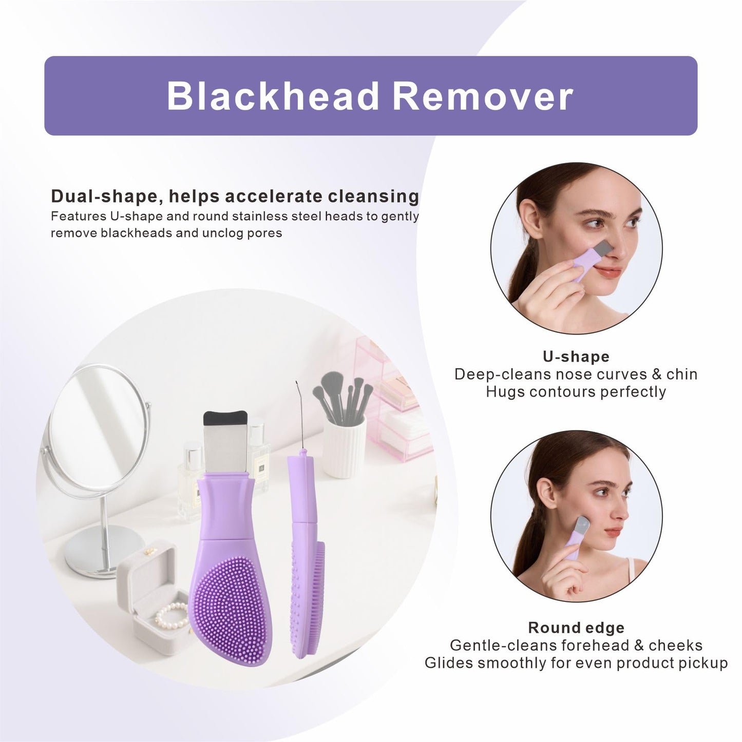 YEADMAL Blackhead Remover & Silicone Face Scrubber,Face Spatula,Facial Cleansing Brush, Pore Brush, Face Scrubber Exfoliator for Facial Deep Cleansing (Purple)