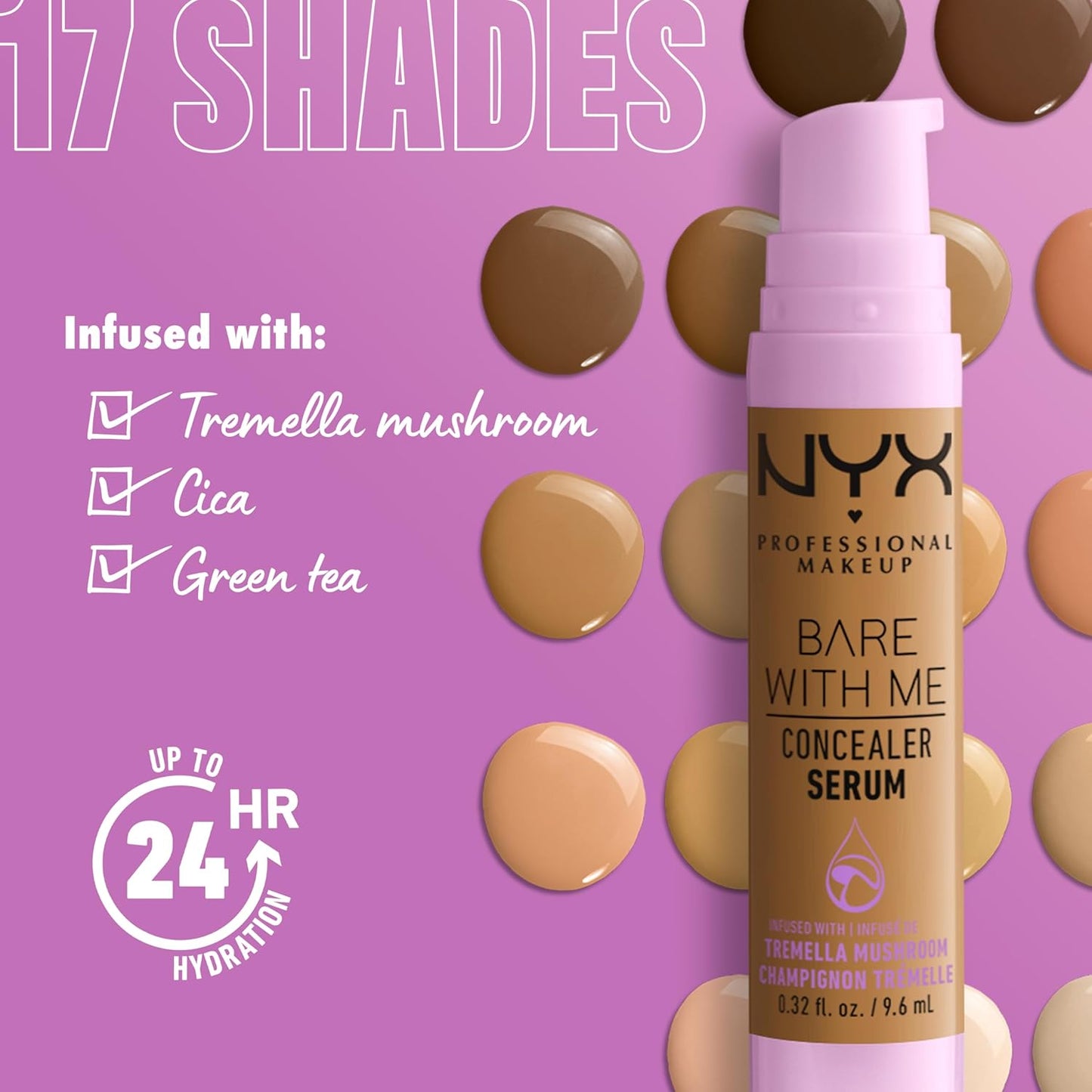 NYX Bare With Me Concealer Serum - 24Hr Hydration Makeup for Flawless Skin | Light Shade