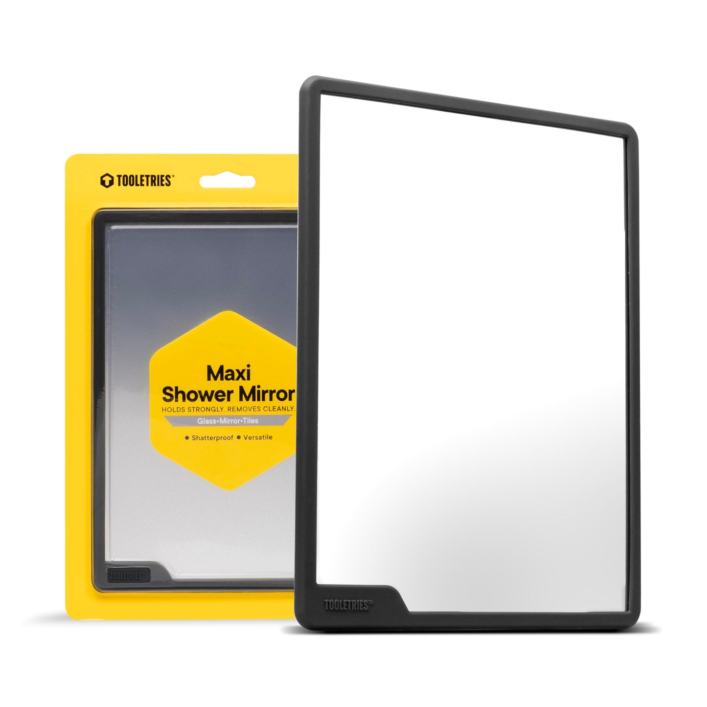TOOLETRIES Hugo Maxi Fog Reducing Shower Mirror for Shaving, Clear-View Bathroom Mirror with Large Viewing Area, Shatterproof Design & Reusable Wall Mount Grip – Charcoal