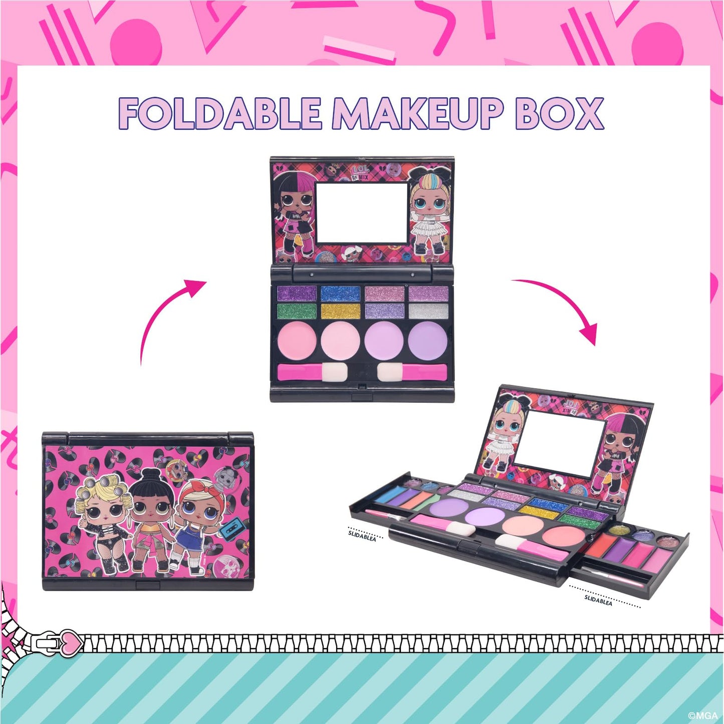 L.O.L Surprise! All-in-One Kids Makeup Compact Set Includes Washable Lip Gloss, Eye Shimmer, Cheek Shimmer, Brushes Colorful Portable Beauty Set for Girls, Ages 5+ by Townley Girl