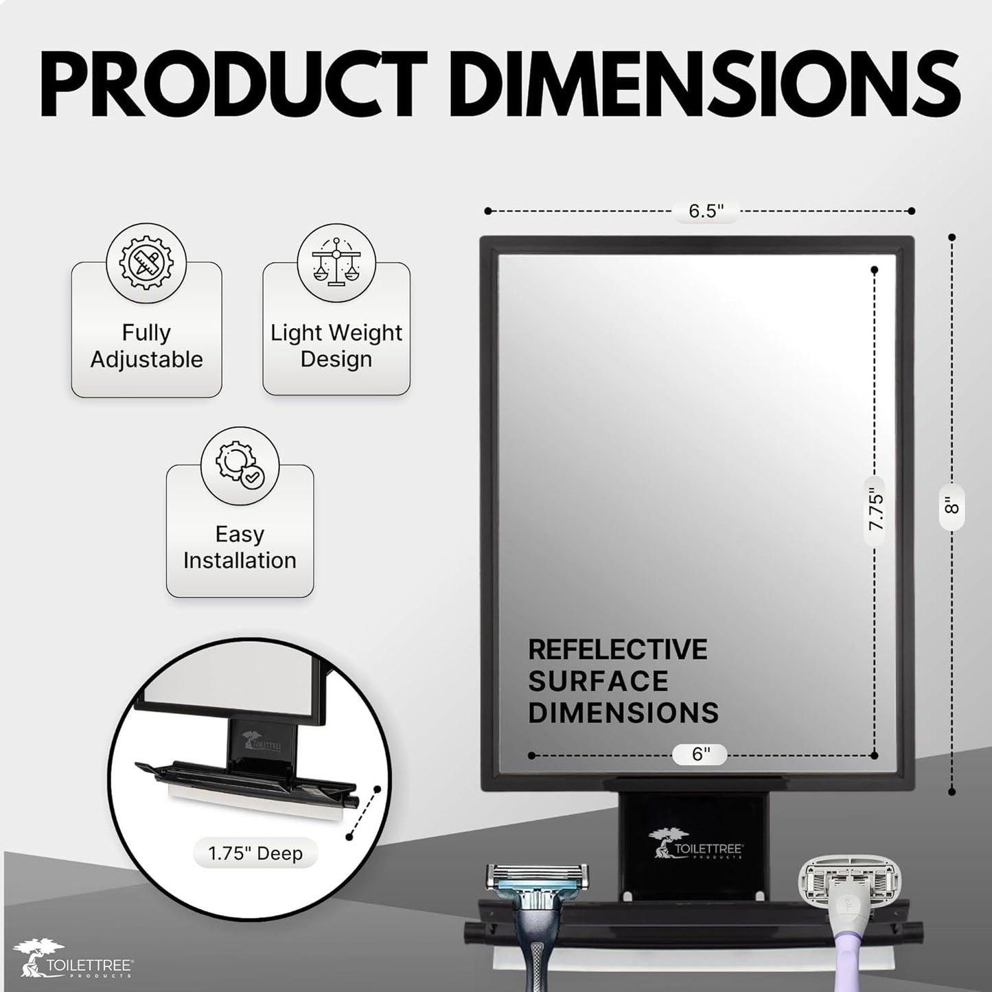 Fogless Shower Mirror - Adjustable Anti-Fog Bathroom Mirror with Squeegee | Rust-Proof, Impact-Resistant Design