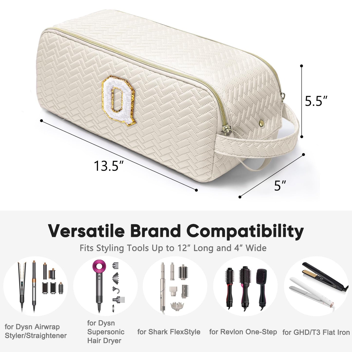 ELCUPA Initial Personalized Hair Tools Travel Bag Compatible with Shark FlexStyle, Revlon & Dyson | Hair Dryer Brush Organizer, Flat Iron, Curling Iron, Makeup & Cosmetic Bag for Travel Essentials