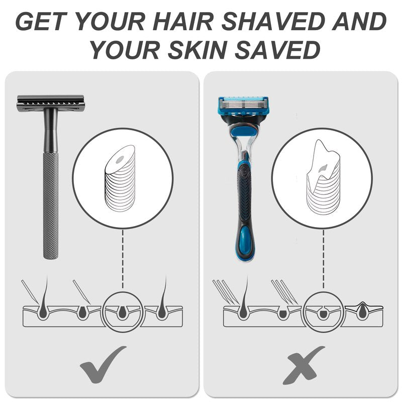 KAIYULUN Safety Razor for Men & Women - Double Edge Single Blade Razor with 10 Blades, Reusable One Blade Razor for Close Shave (Mens & Womens Razor, Eco-Friendly)-Black