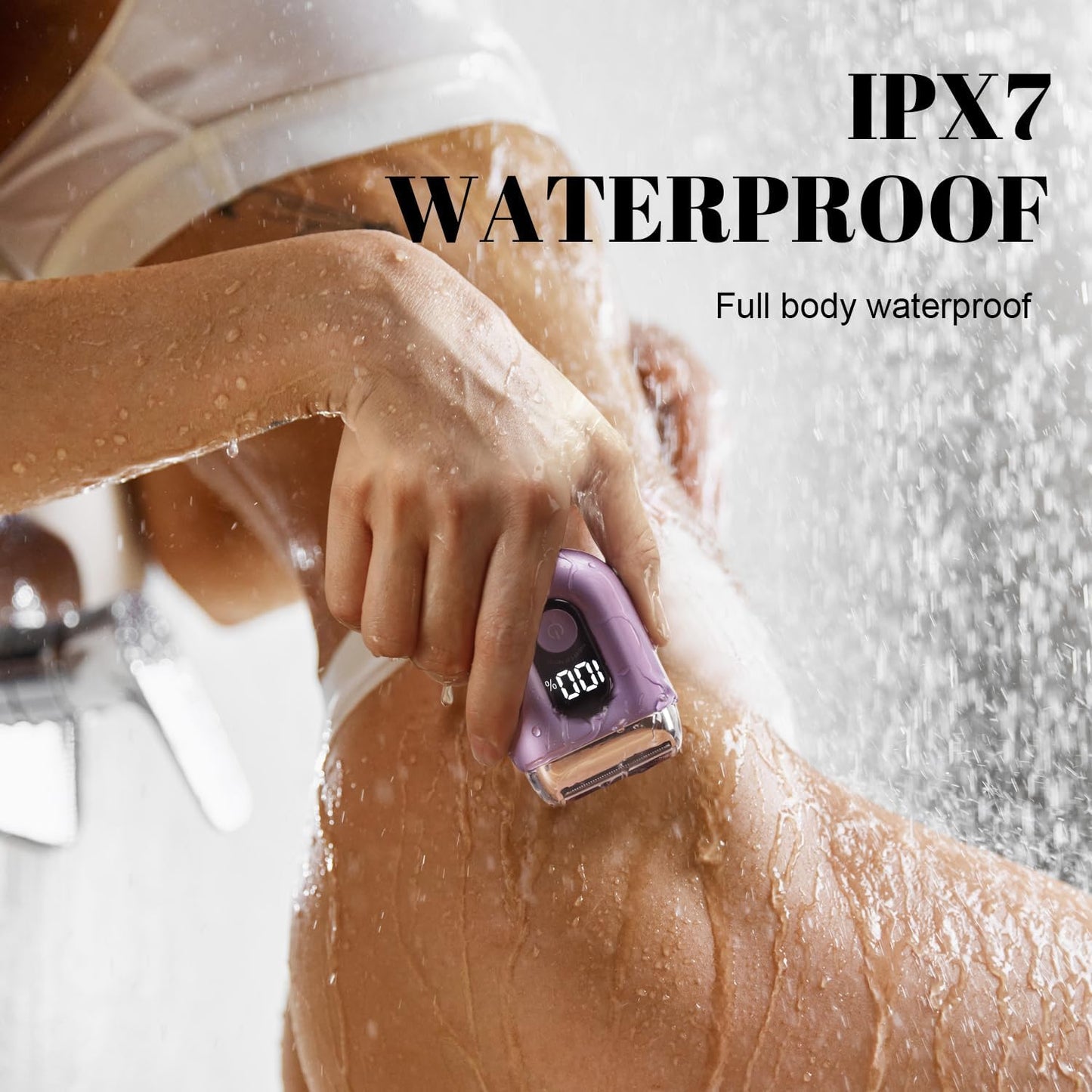 Cordless Electric Shaver for Women - Mini Rechargeable Razor with LED Display | IPX7 Waterproof, Deep Purple
