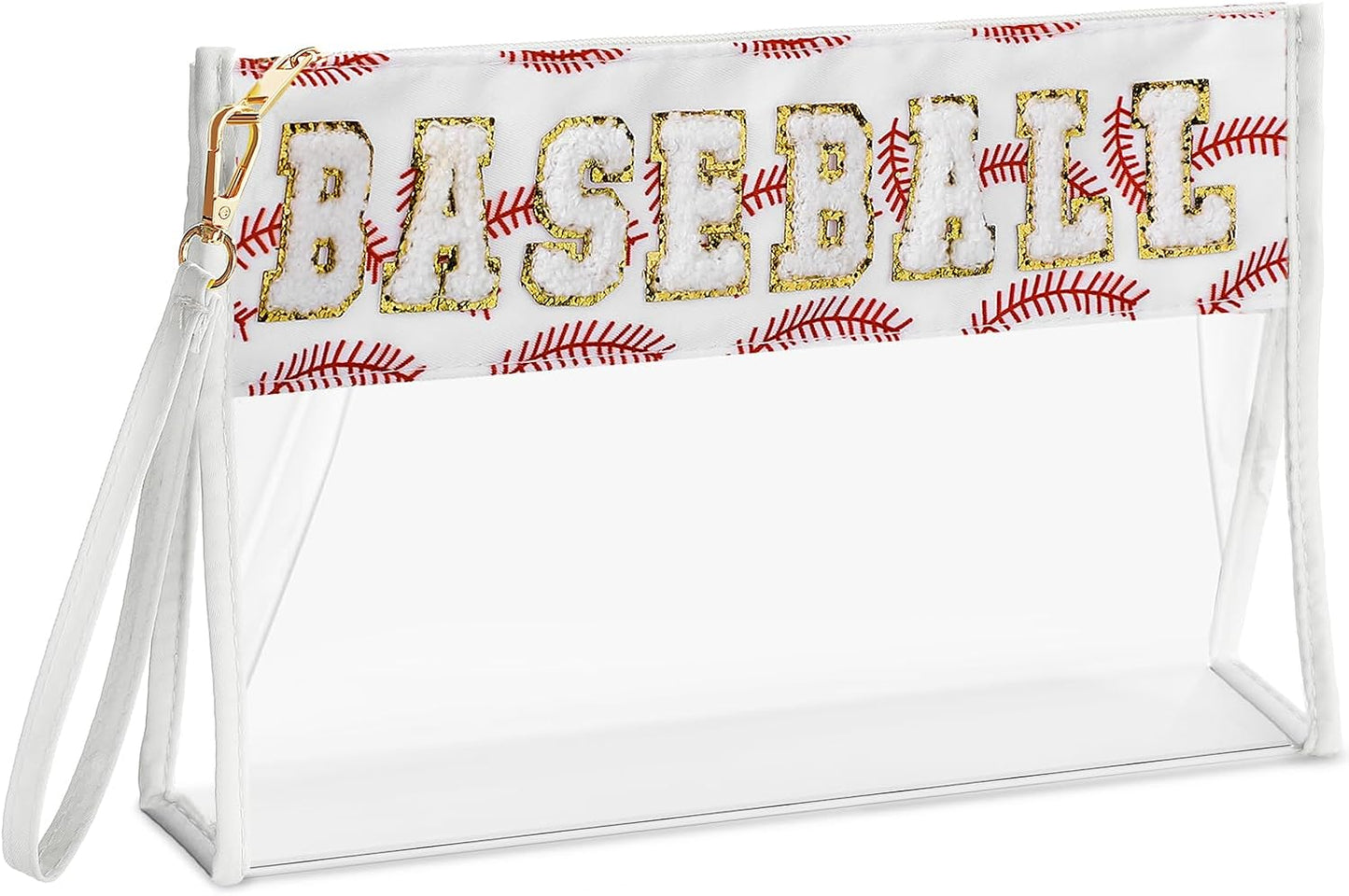 Clear Chenille Letter Makeup Bag - Portable Travel Organizer for Women | Black Cosmetic Pouch with Wrist Strap