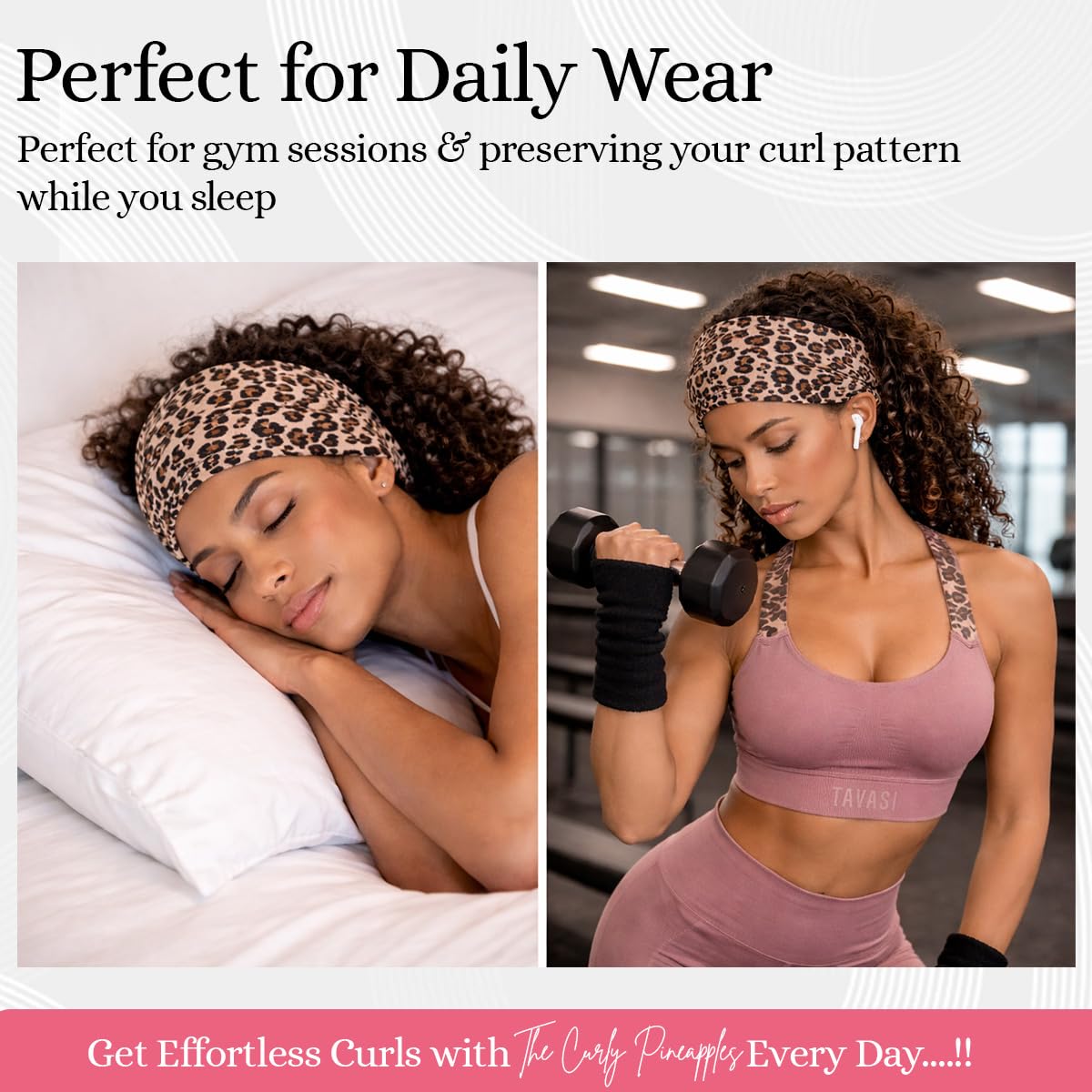 Curly Hair Headbands for Women - Stretchy Non-Slip Wide Design | Soft Cloth Yoga Workout Band (Cheetah, Pack of 1)