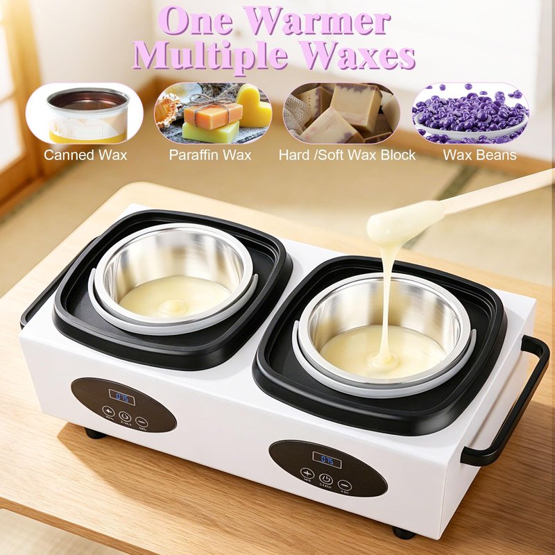 Beauty Star Digital Double Wax Warmer Machine - Hard Wax Pot Heater, Professional Kit with 2 Silicone Bowls, 40 Waxing Sticks & 4 Gloves for Hair Removal at Home, Salon or Spa for Women