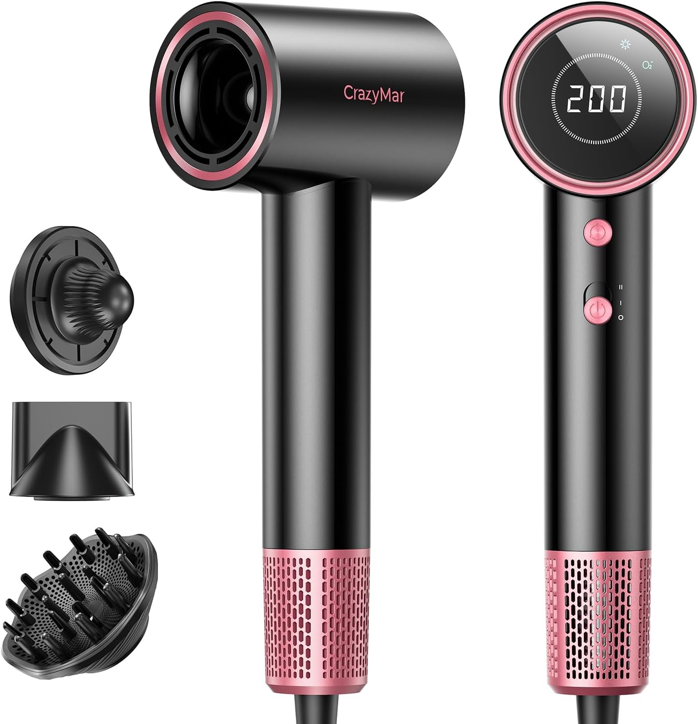 Ionic Hair Dryer - 180,000 RPM Fast Drying Blow Dryer with Diffuser | Low Noise, Lightweight, Salon Quality (Rose Pink)