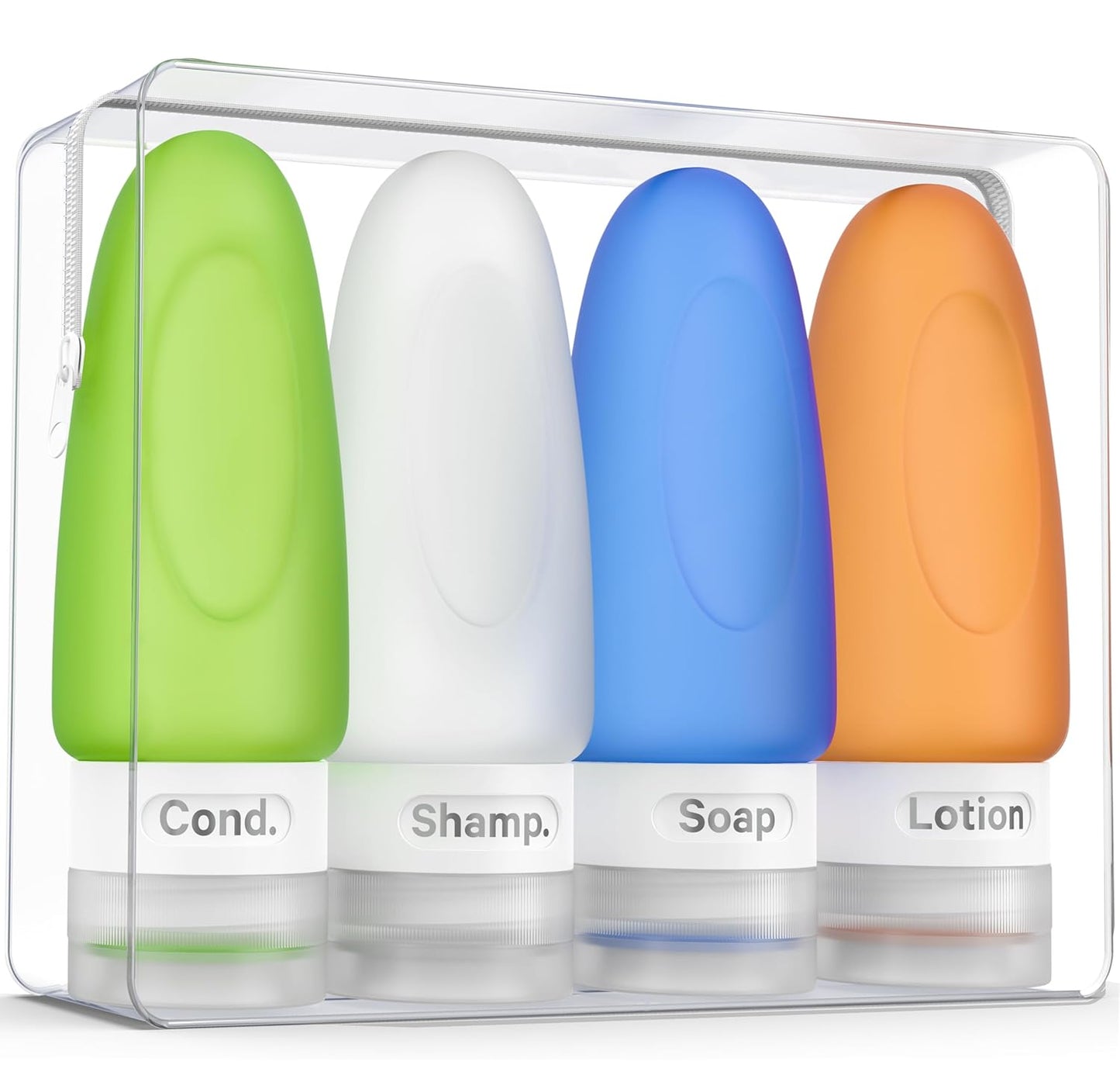Leak Proof Travel Bottles - TSA Approved 3oz Silicone Toiletries for Shampoo & Conditioner | Set of 4 with Labels
