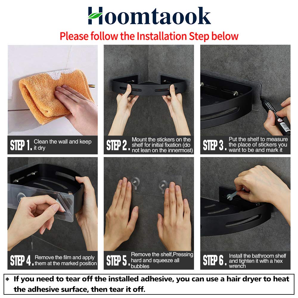 Hoomtaook Adhesive Corner Shelf Bathroom Shower Caddy Organizer for Kitchen Toilet No Drilling 2-Tier Bathroom Corner Shelves Shower Caddies