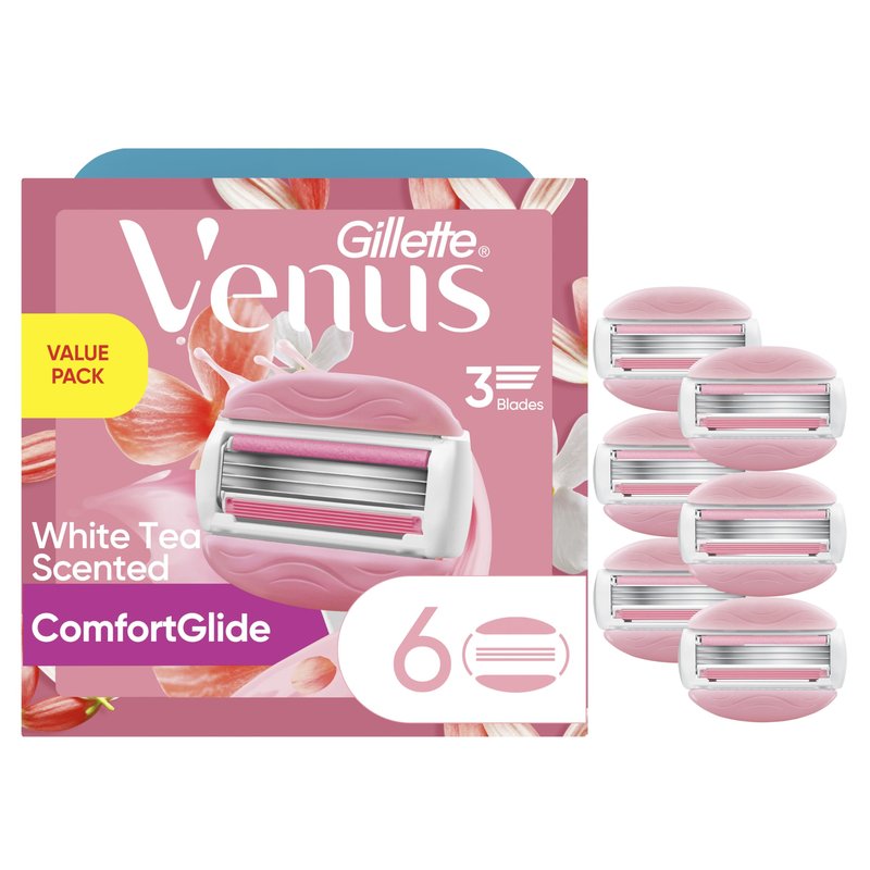 Gillette Venus ComfortGlide White Tea Women's Razor Blades, 3-Blade Razor Refills, 6 Count
