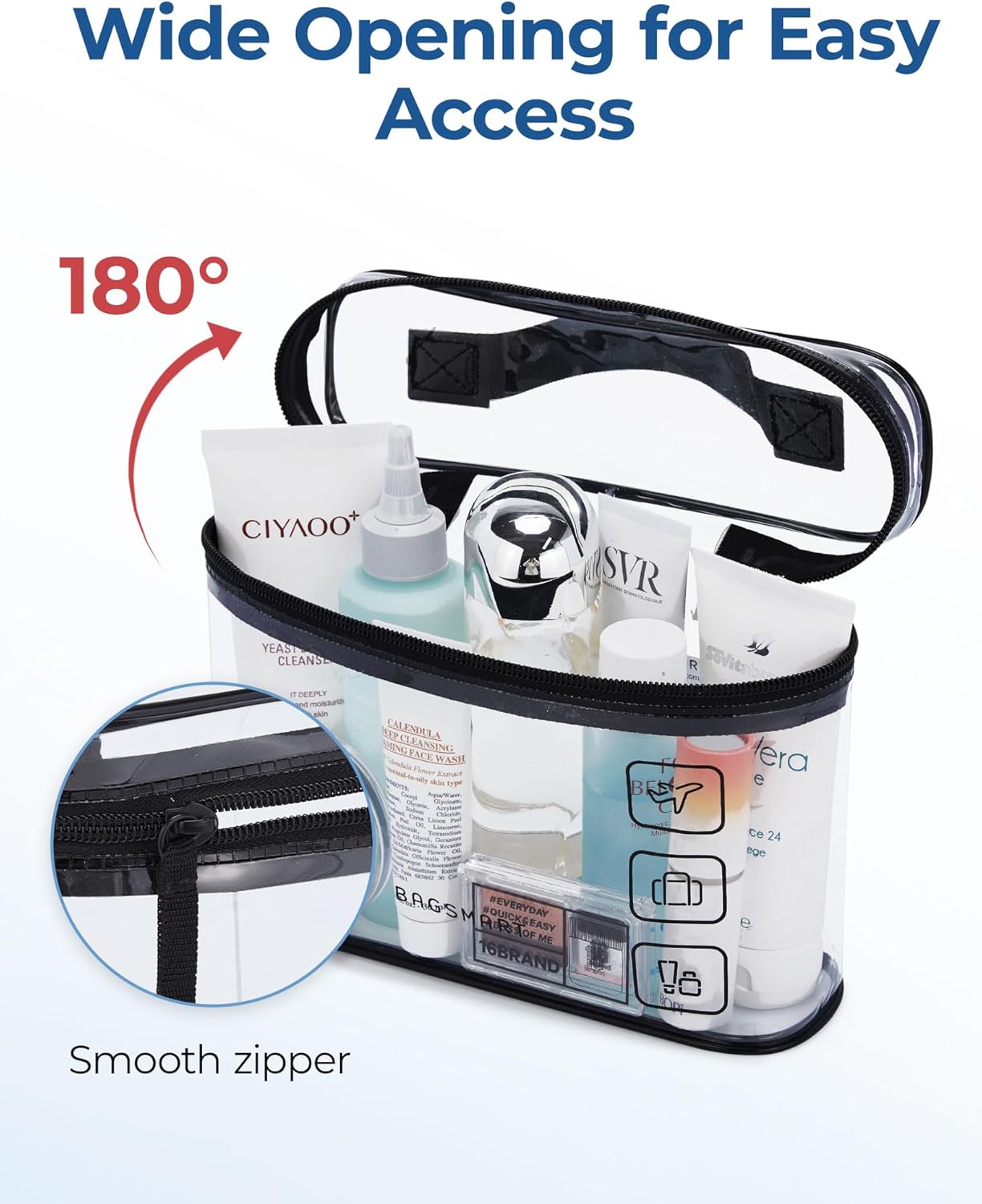 BAGSMART TSA Approved Toiletry Bag - 2 Pack Clear Makeup Organizer | Quart Size Travel Essentials, Black