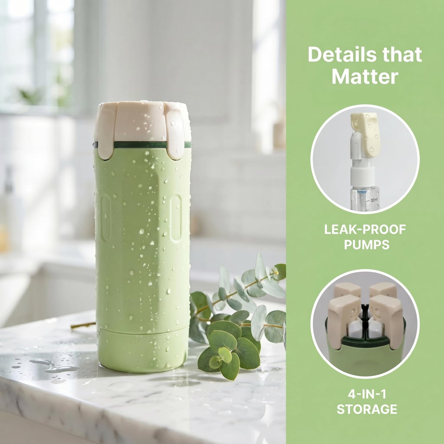 QYWFYZYR 4 in 1 Travel Dispenser Bottle, Travel Containers for Toiletries, Travel Shampoo and Conditioner Bottles, Refillable Travel Size Containers with Pump Bottle, Toiletry Organizer