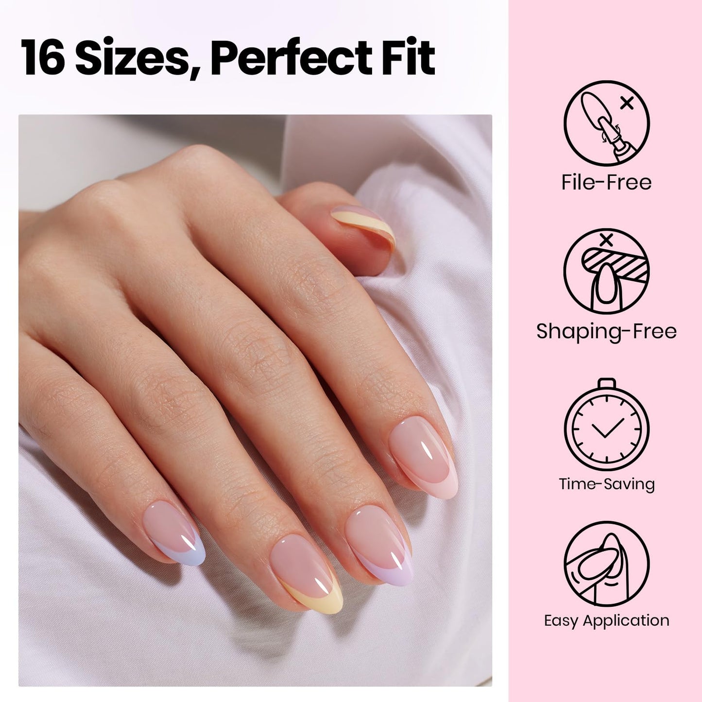Beetles Gel Nail Kit Flat-X, Almond Short, 320pcs 16 Sizes Nail Tips, 20g Nail Glue Gel Hand-Free,10ml Glue Remover, 7.5ml Base Gel & Top Coat, Mini Lamp, Acrylic Press On Nail, Extension DIY at Home