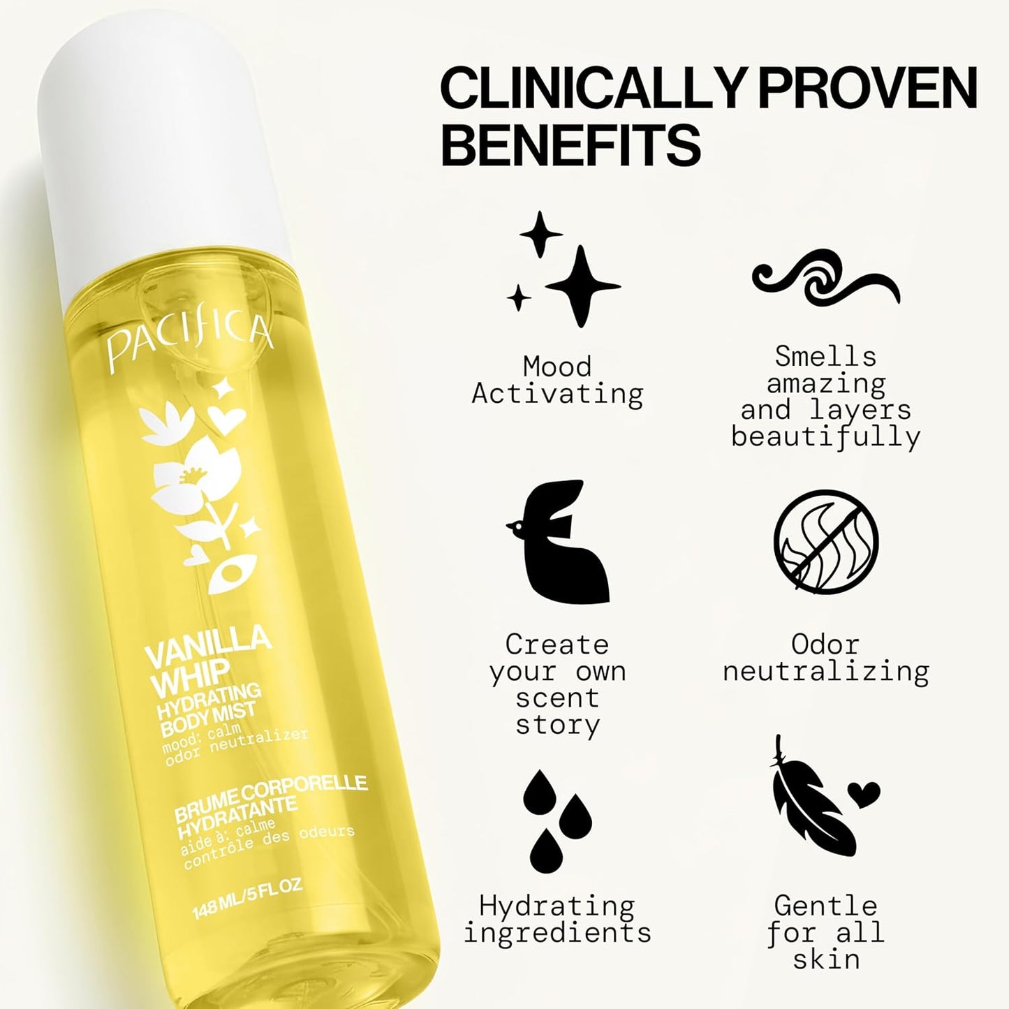 Pacifica Vanilla Whip Body Mist - Sweet Gourmand Hair & Body Fragrance Spray | Hydrating, Odor Neutralizing | Vegan 5oz