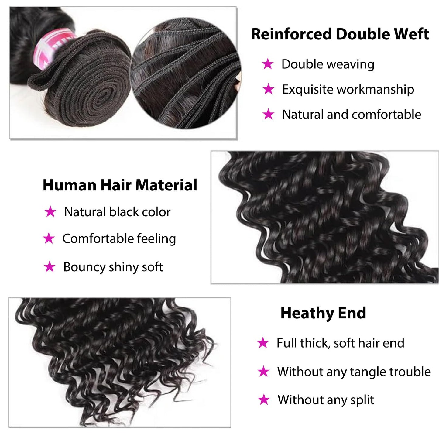 12A Deep Wave Human Hair Bundles 28 Inch Curly Bundles Human Hair 1 Bundles Human Hair 100% Unprocessed Brazilian Virgin Hair Extensions for Women Wet and Wavy Hair Bundle Weave Natural Black