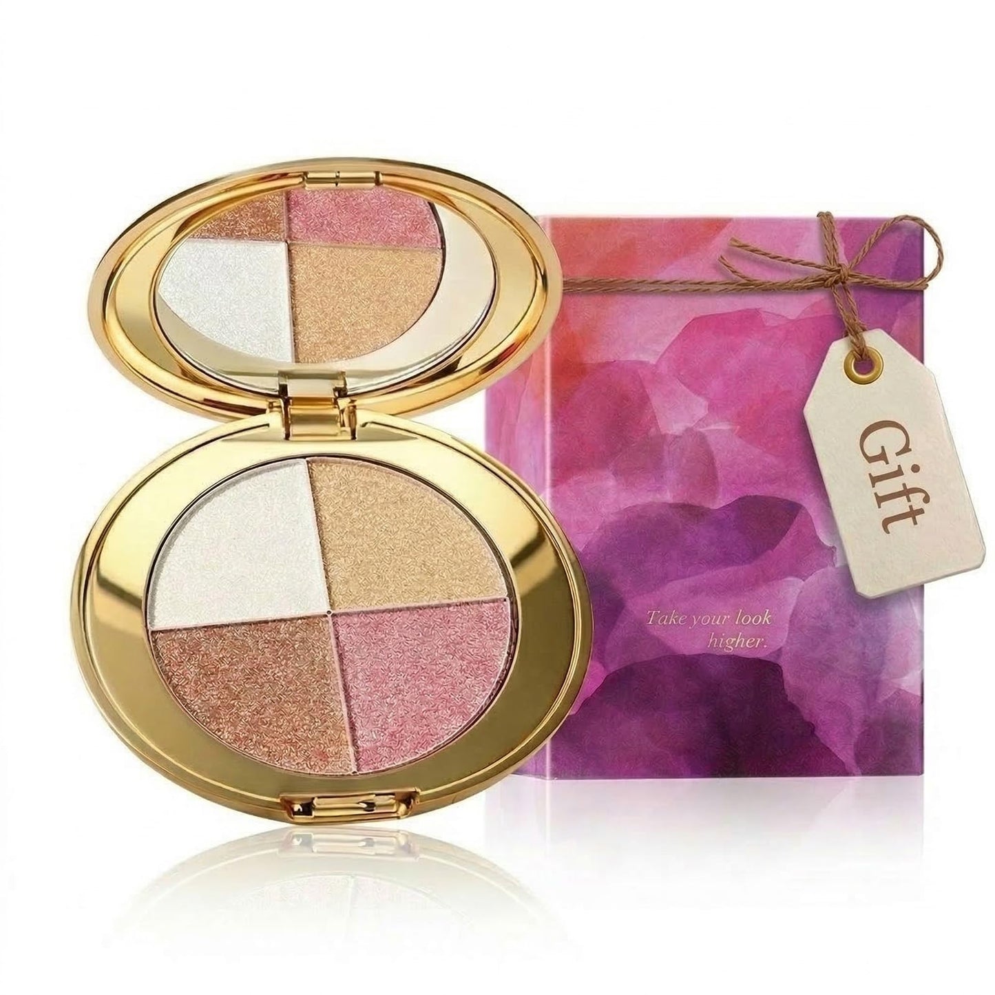 Eye & Cheek Palette - 4-in-1 Makeup Palette with Highlighter and Blush for Women, Contour Kit for Natural Makeup Glow, Travel-Friendly Compact Design