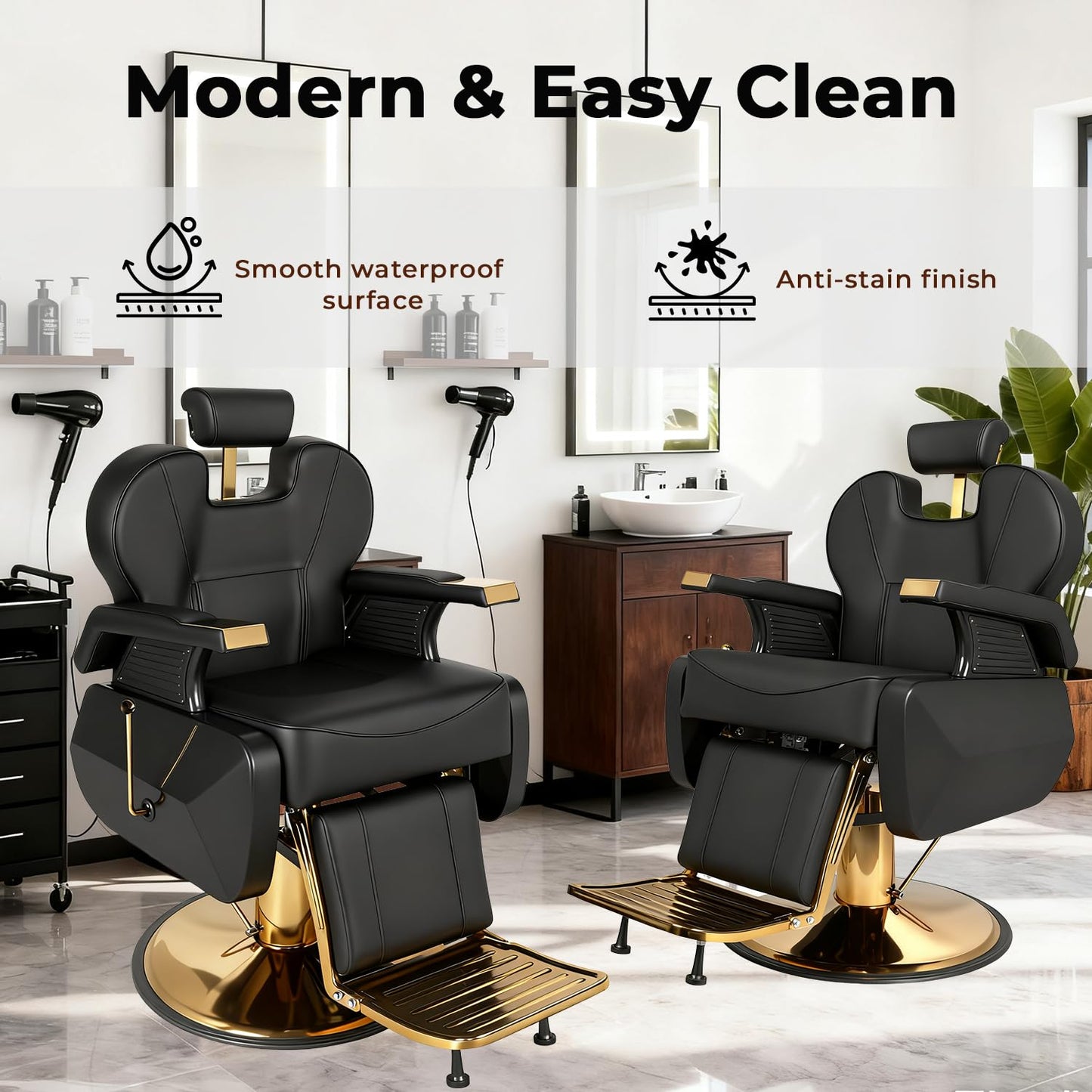 MIMWOW Professional Barber Chair, Reclining Hydraulic Hair Chair with Dual-Stitch Leather Design, 360° Swivel Adjustable Stylist Chair with Removable Headrest for Barbershop or Beauty Salon
