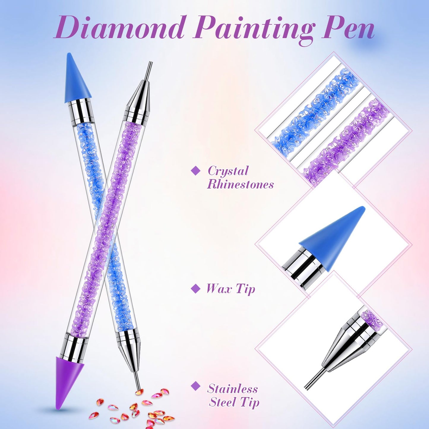 Tatuo 2 Pcs Rhinestone Picker Tool Kit with Extra 2 Wax Head,Purple, Blue