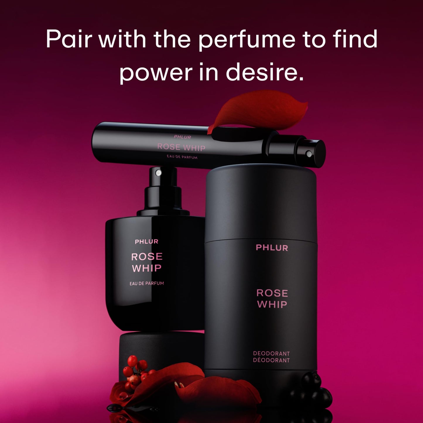 PHLUR Rose Whip Natural Deodorant, 1.76 Oz – Aluminum Free Deodorant for Women & Men, Long Lasting Odor Protection with Rose, Pink Pepper, Amber & Musk, Deodorant Stick