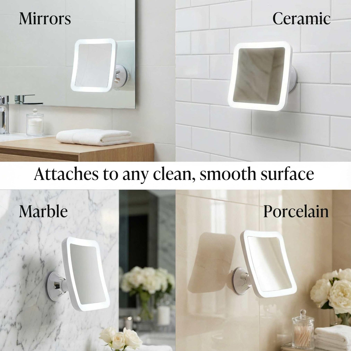 Fancii 10X Magnifying Lighted Makeup Mirror - Daylight LED Vanity Mirror - Compact, Cordless, Locking Suction, 6.5" Wide, 360 Rotation, Portable Illuminated Bathroom Mirror (Square)