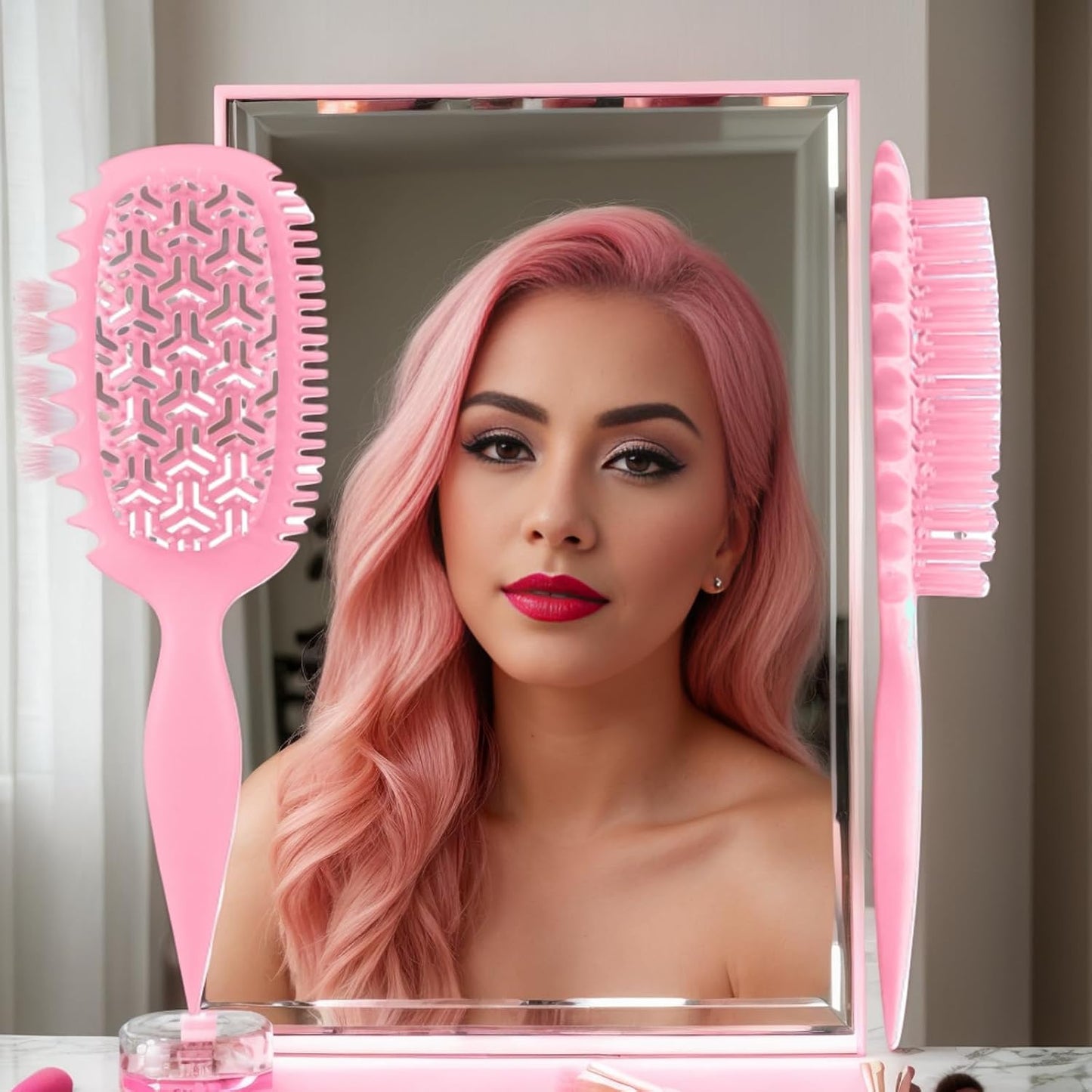 AirFlow Curl Defining Brush - Pink Detangling Brush for Curly Hair | Ventilated Design for All Hair Types