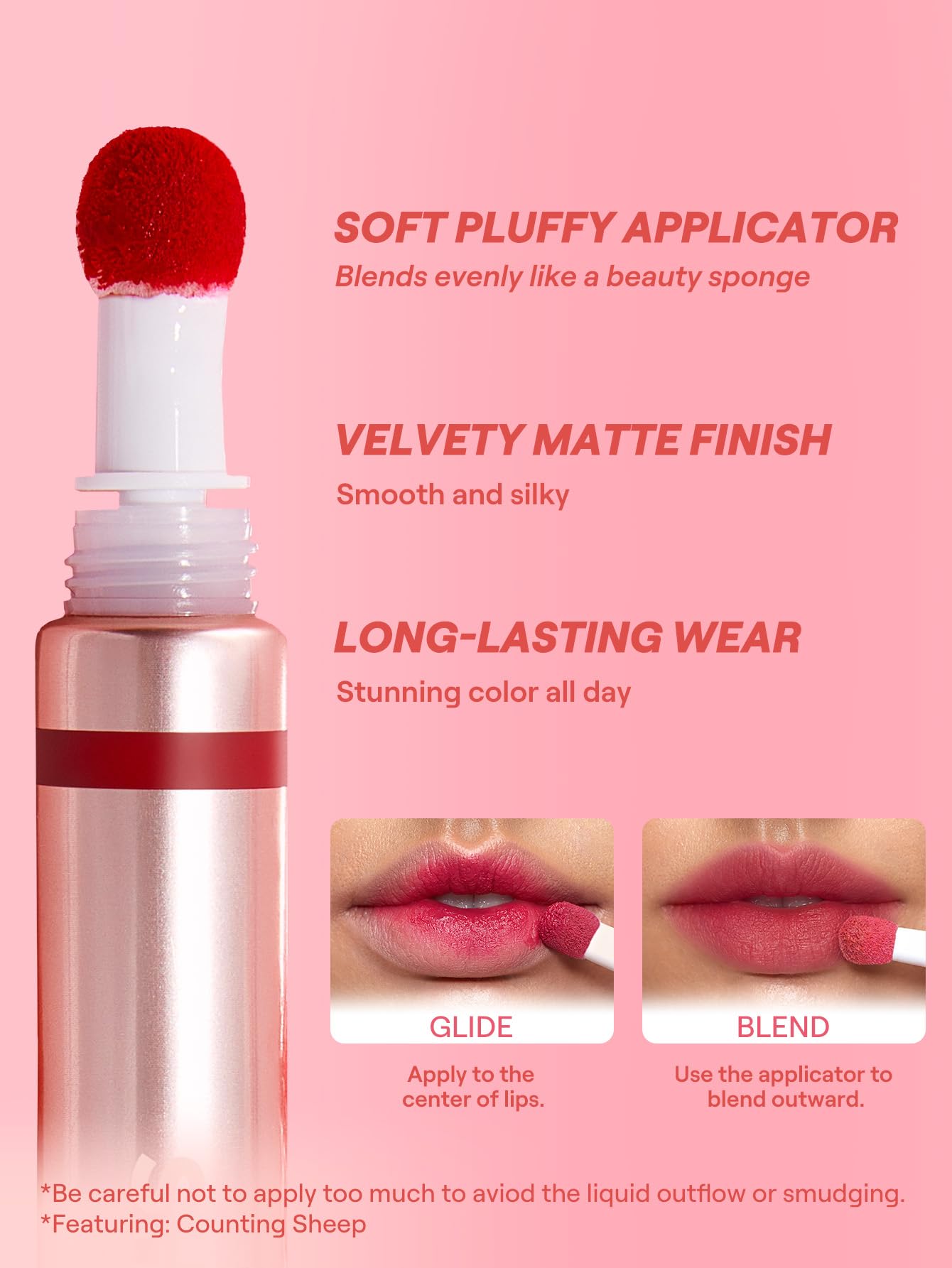 SHEGLAM Pout Pillow Cushion Lip Gloss Moisturizing Liquid Lipstick High Shine Finish Sponge Tip Applicator Non-Sticky Lip Glaze Party -40 Winks