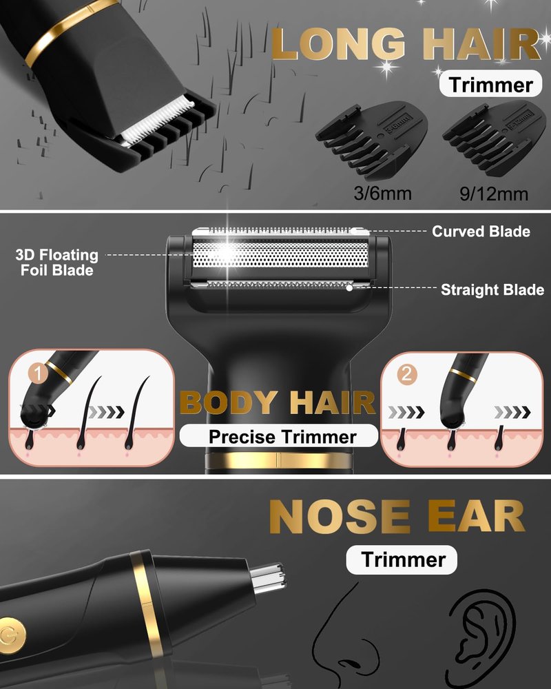 Beard Trimmer for Men,Manscape 3-in-1 Electric Razor Groin Groomer,IPX7 Waterproof Wet/Dry,Versatile Body Hair Trimmer for Ball/Beard/Nose,USB Rechargeable & Nose/Shaves Head,Christmas Gifts for Men