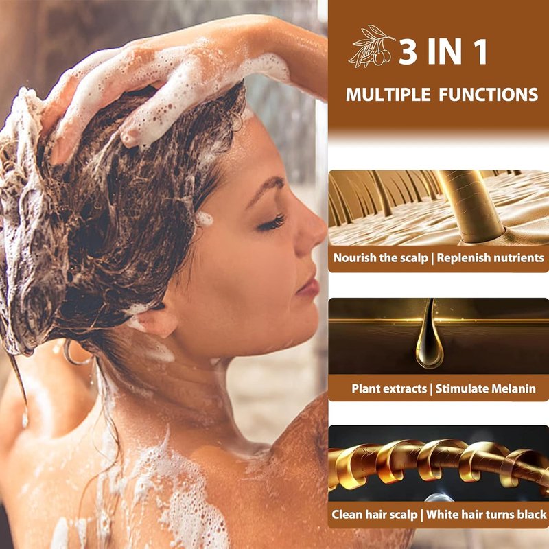 Instant Black Hair Shampoo - 3 in 1 Natural Dye with Herbs | Ammonia-Free Permanent Color for Men & Women - 400ml