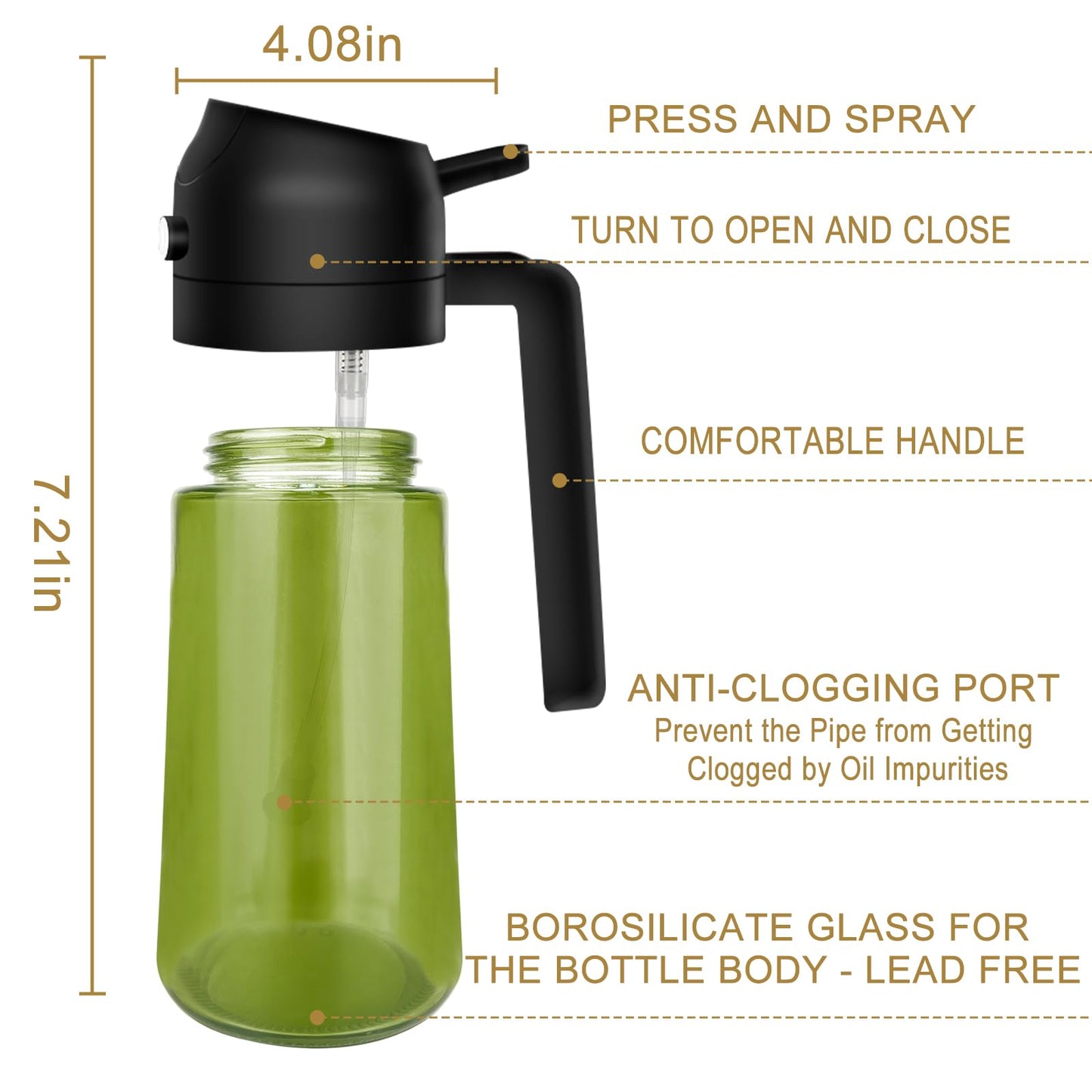 2 in 1 Light-Blocking Dark Oil Sprayer Dispenser, 470ml 2025 New Oil Sprayer for Kitchen Cooking