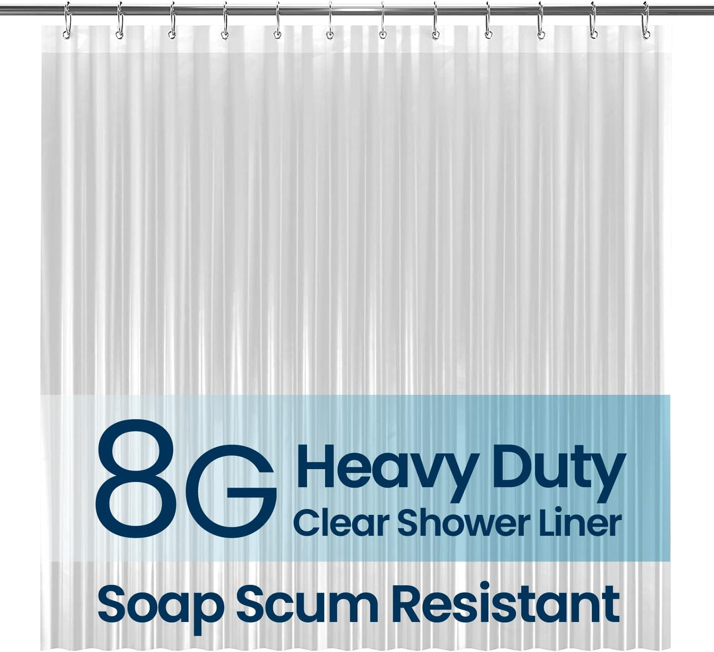 Waterproof Plastic Shower Curtain - Premium Non-Toxic PEVA with Rust-Proof Grommets | Clear 72x72