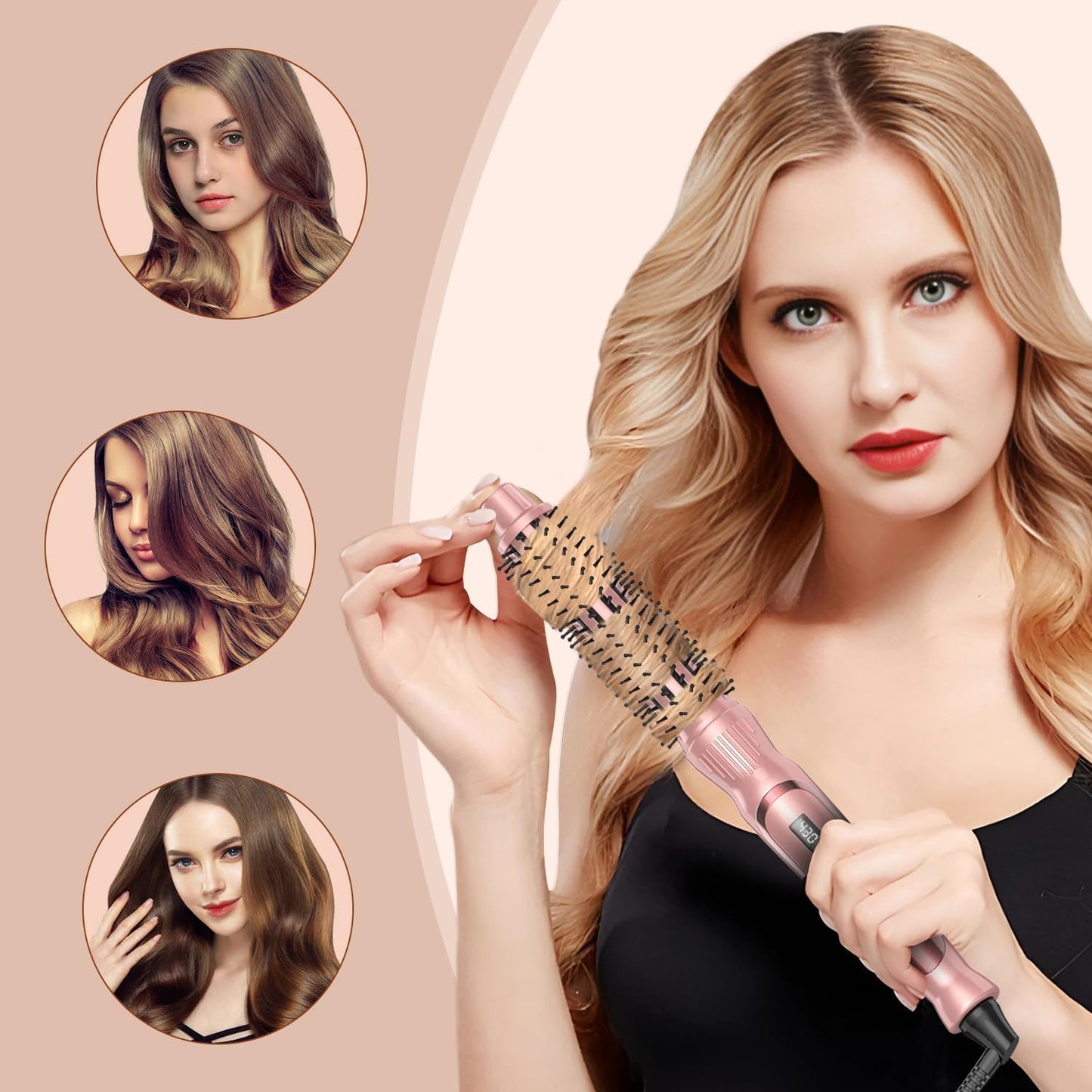 Heated Round Brush - 1 Inch Ceramic Tourmaline Curling Brush | Volumizing Ionic Hair Styler Tool (Pink)