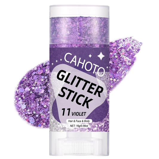 CAHOTO Violet Face Body & Hair Glitter Stick for Singer Concerts Outfit, Purple Shimmer Stick Gel for Women, Sparkling Holographic Chunky Sequins for Halloween Rave Festival Carnival Mermaid, 0.56oz