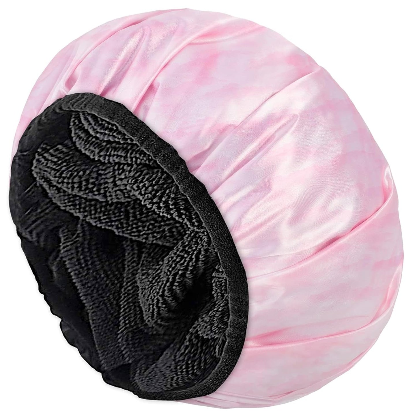 Aquior Shower Cap - Triple Layer Waterproof Bath Cap for Long Hair | Extra Large Silky Satin (Pink)