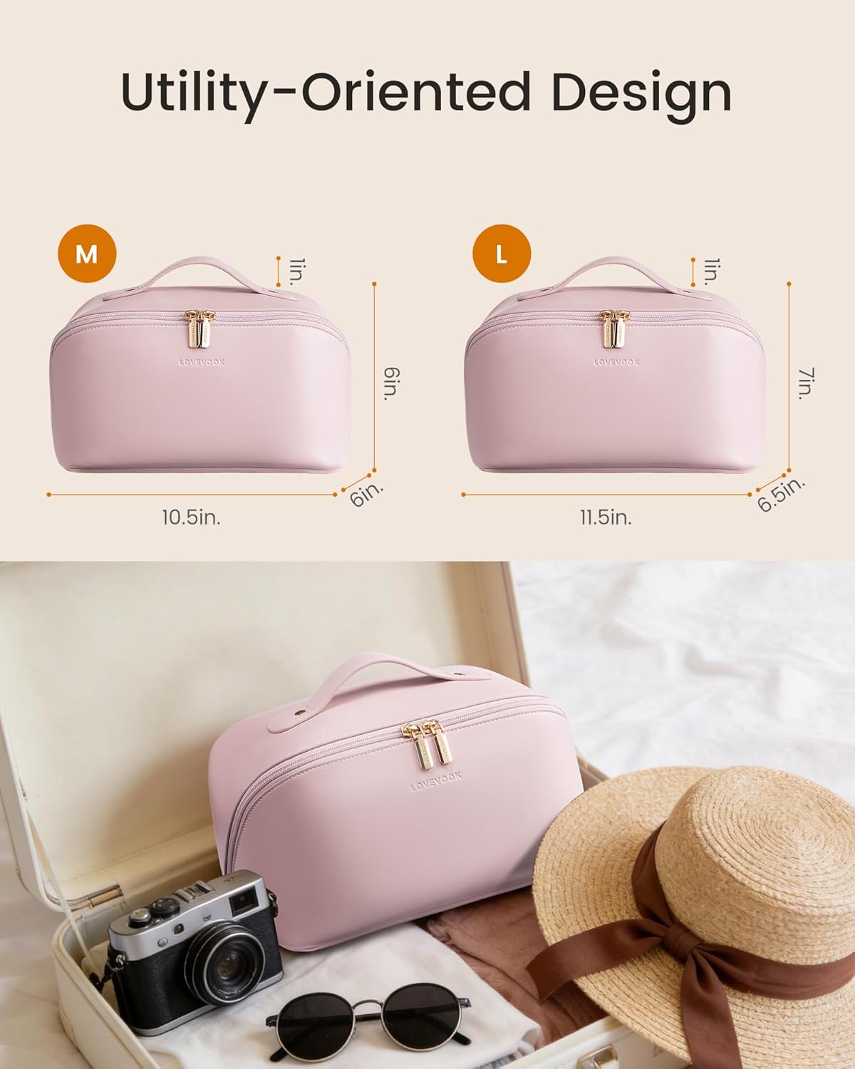 Travel Makeup Bag for Women - Large Capacity Cosmetic Organizer | Waterproof PU Leather, Portable Toiletry Pouch