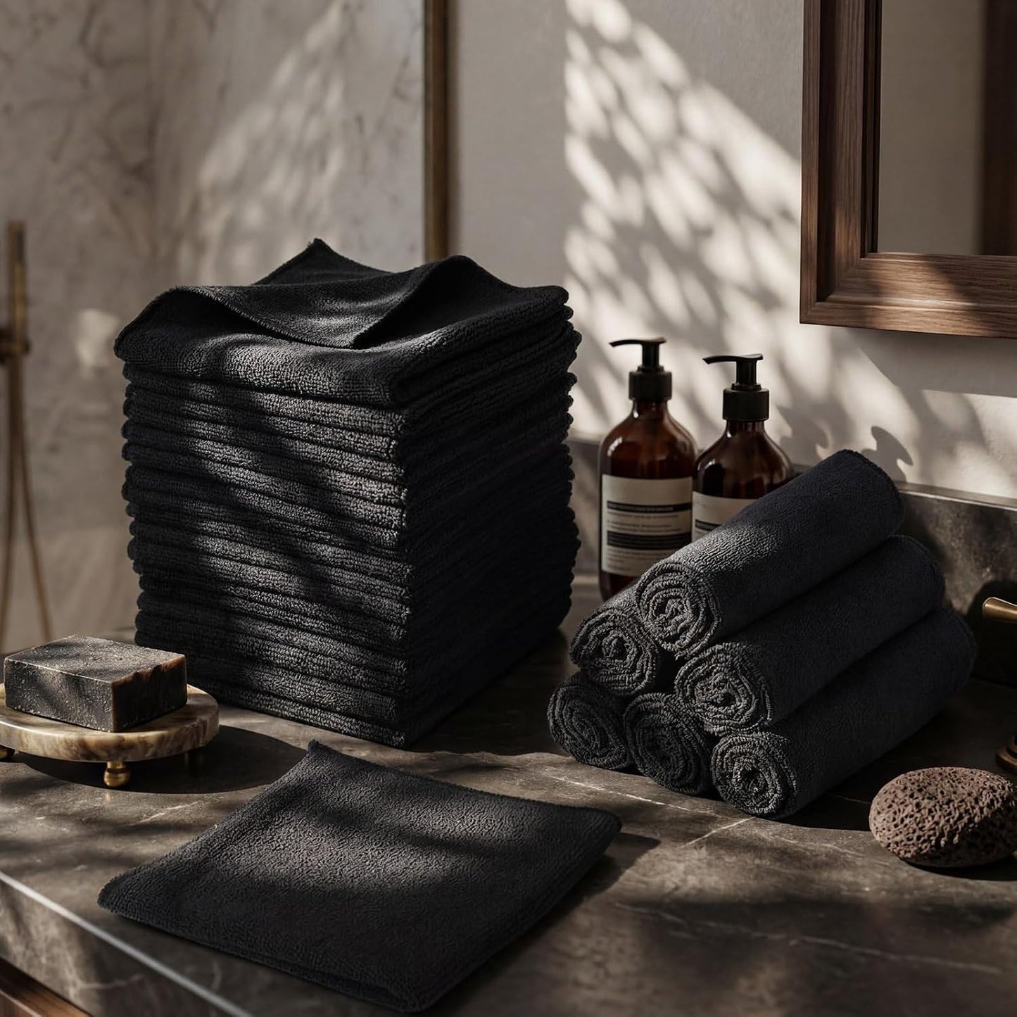 40 Pcs Cotton Wash Cloths - Soft Quick-Drying Bath Towels for Women | 12 x 12 Inch, Black
