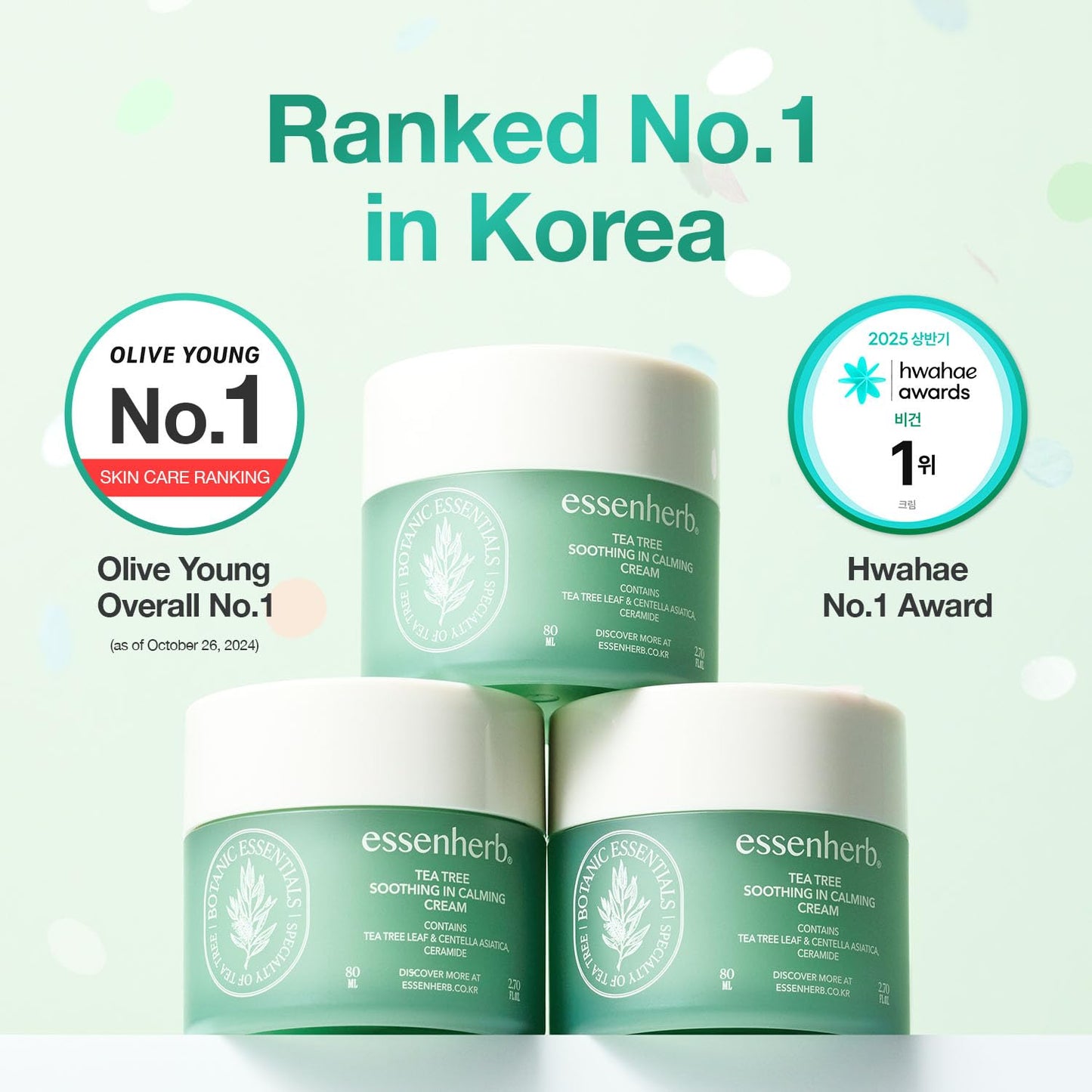 ESSENHERB Tea Tree Calming Cream for Acne-Prone & Sensitive Skin | Soothing & Blemish Care with Cica, Madecassoside & Panthenol | Korean Skincare 2.70 fl oz